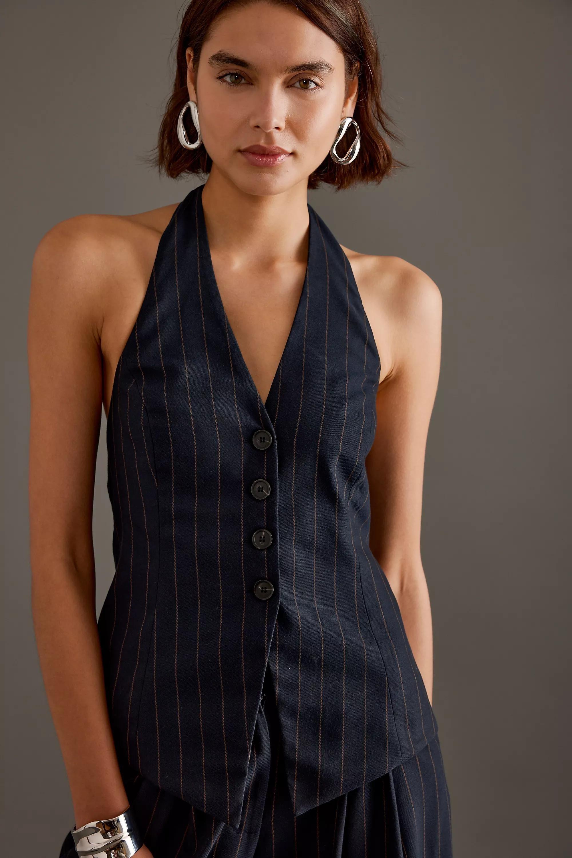 Anthropologie Striped Formal Trousers, Navy, , large image number 1