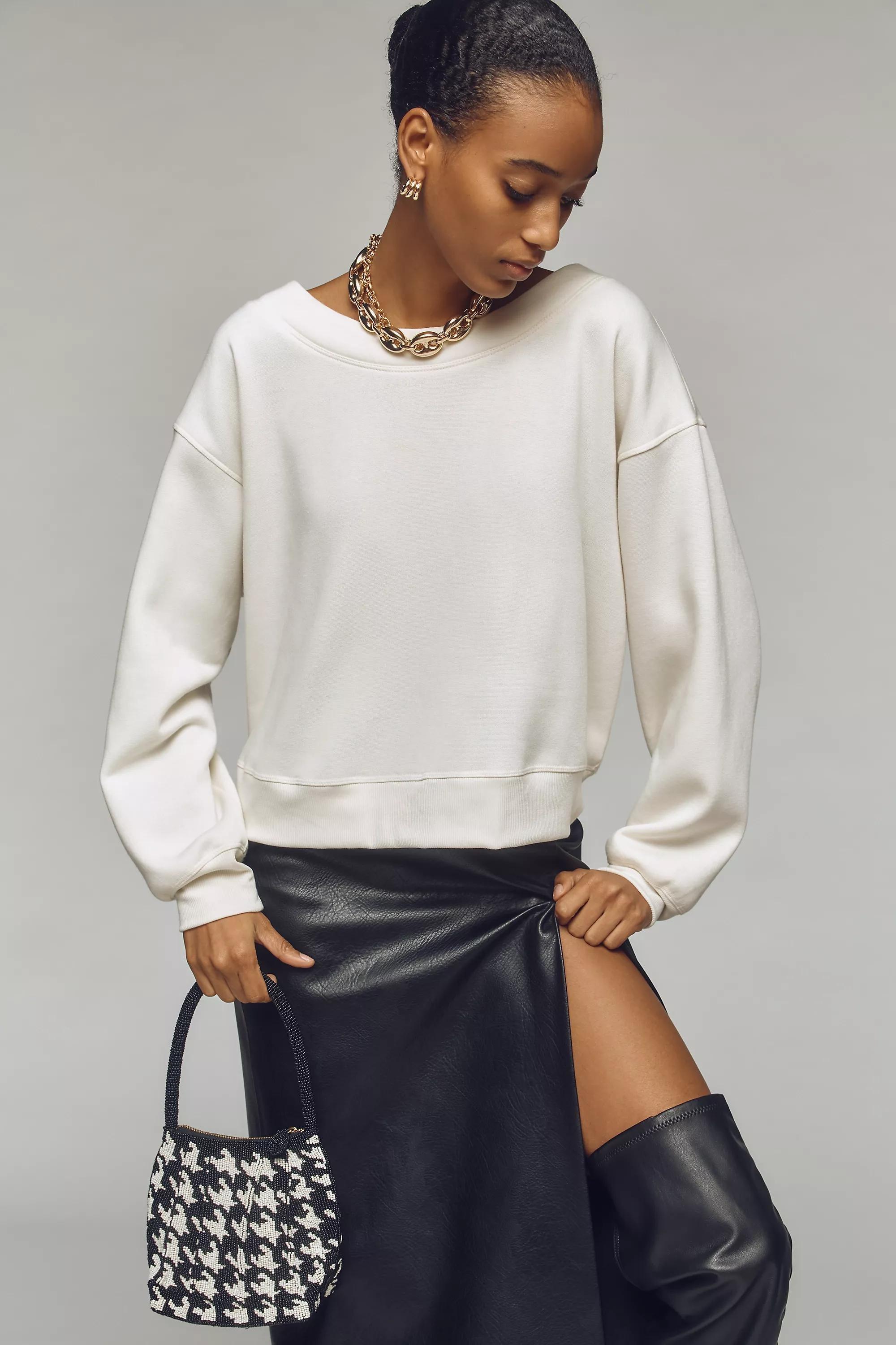 Anthropologie Plain Cropped Sweatshirt, White, , large image number 1