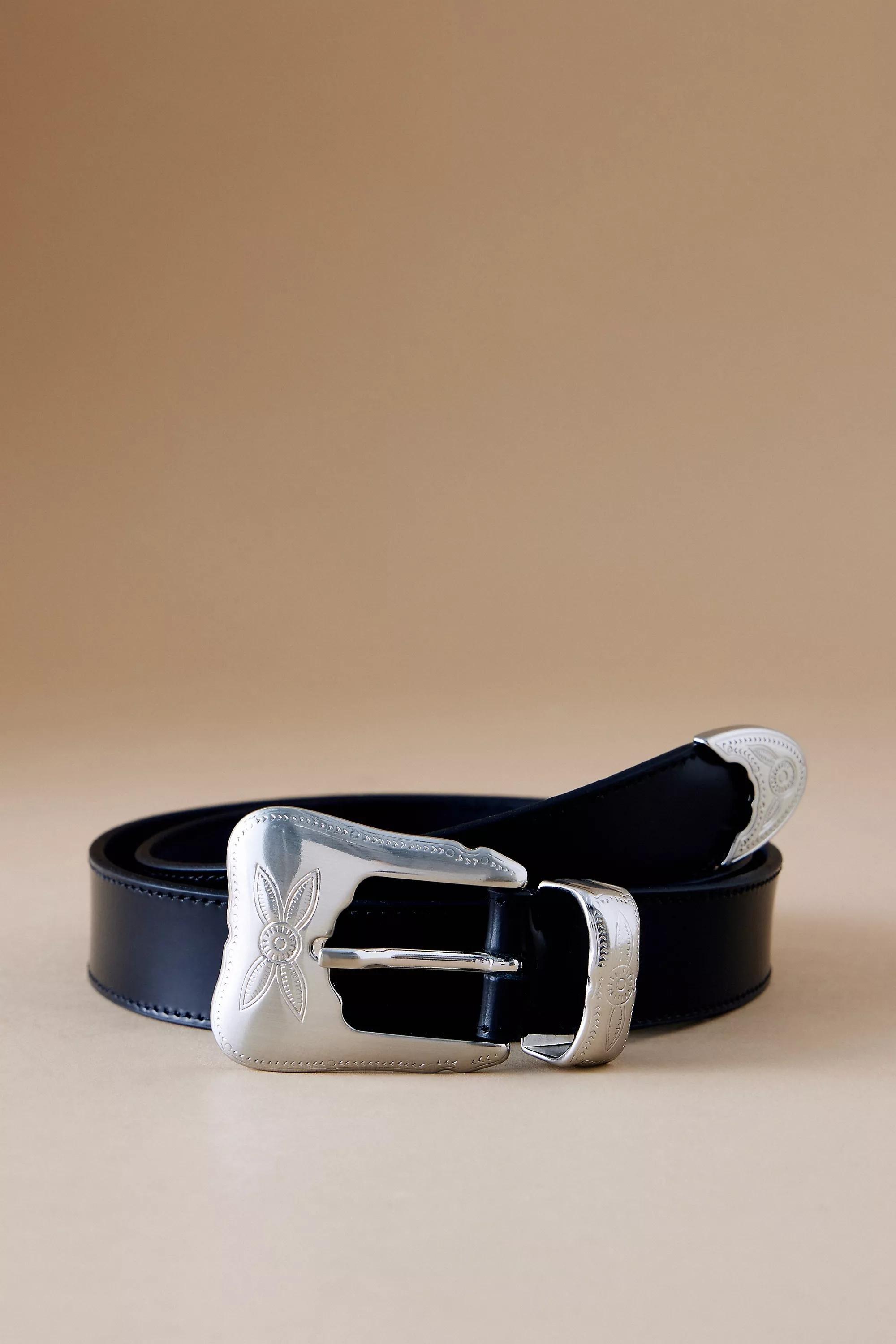 Anthropologie Engraved Logo Buckle, Silver, , medium
