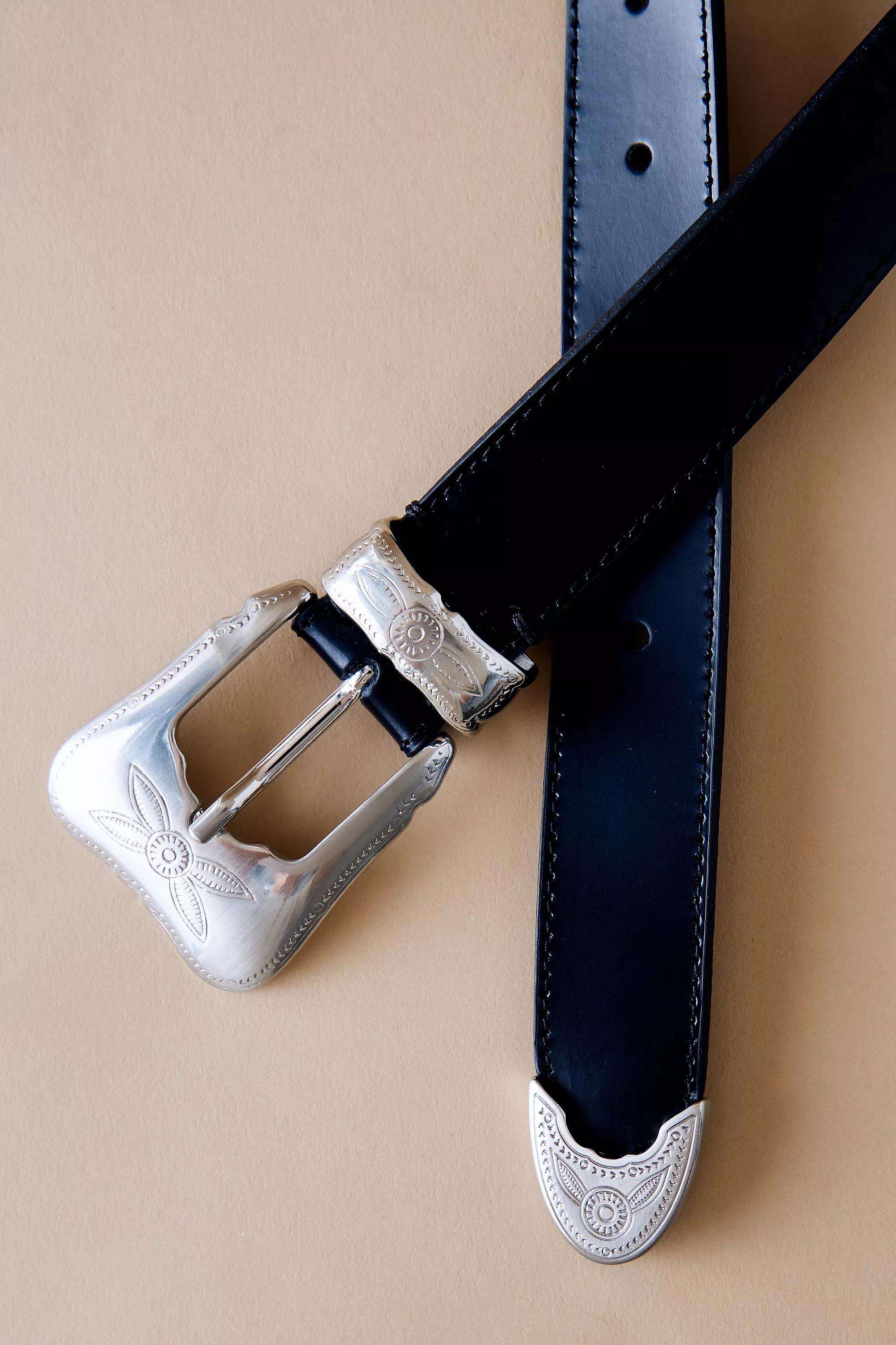 Anthropologie Engraved Logo Buckle, Silver, , large image number 1