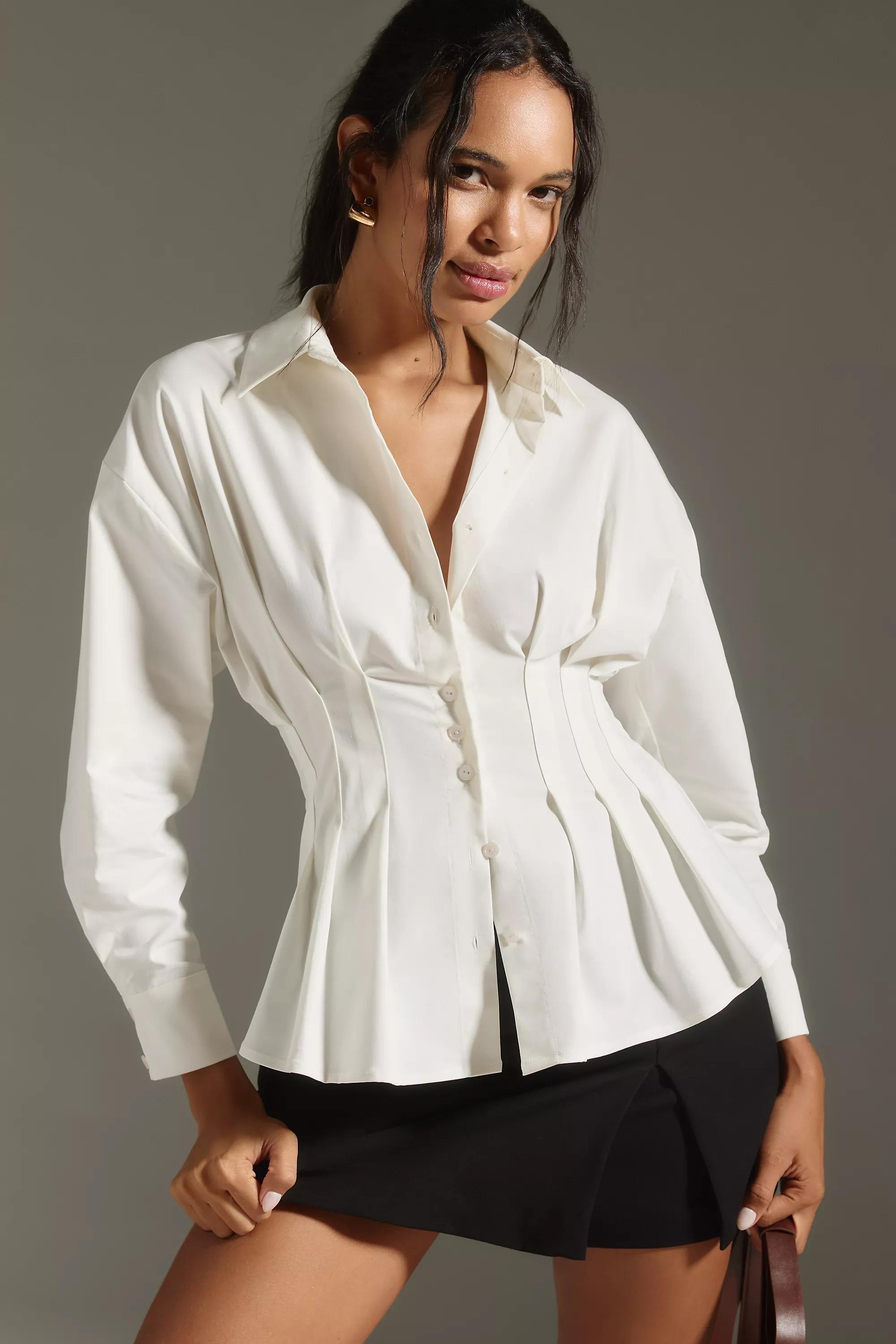 Anthropologie Plain Pleated Brunch, White, , large image number 0