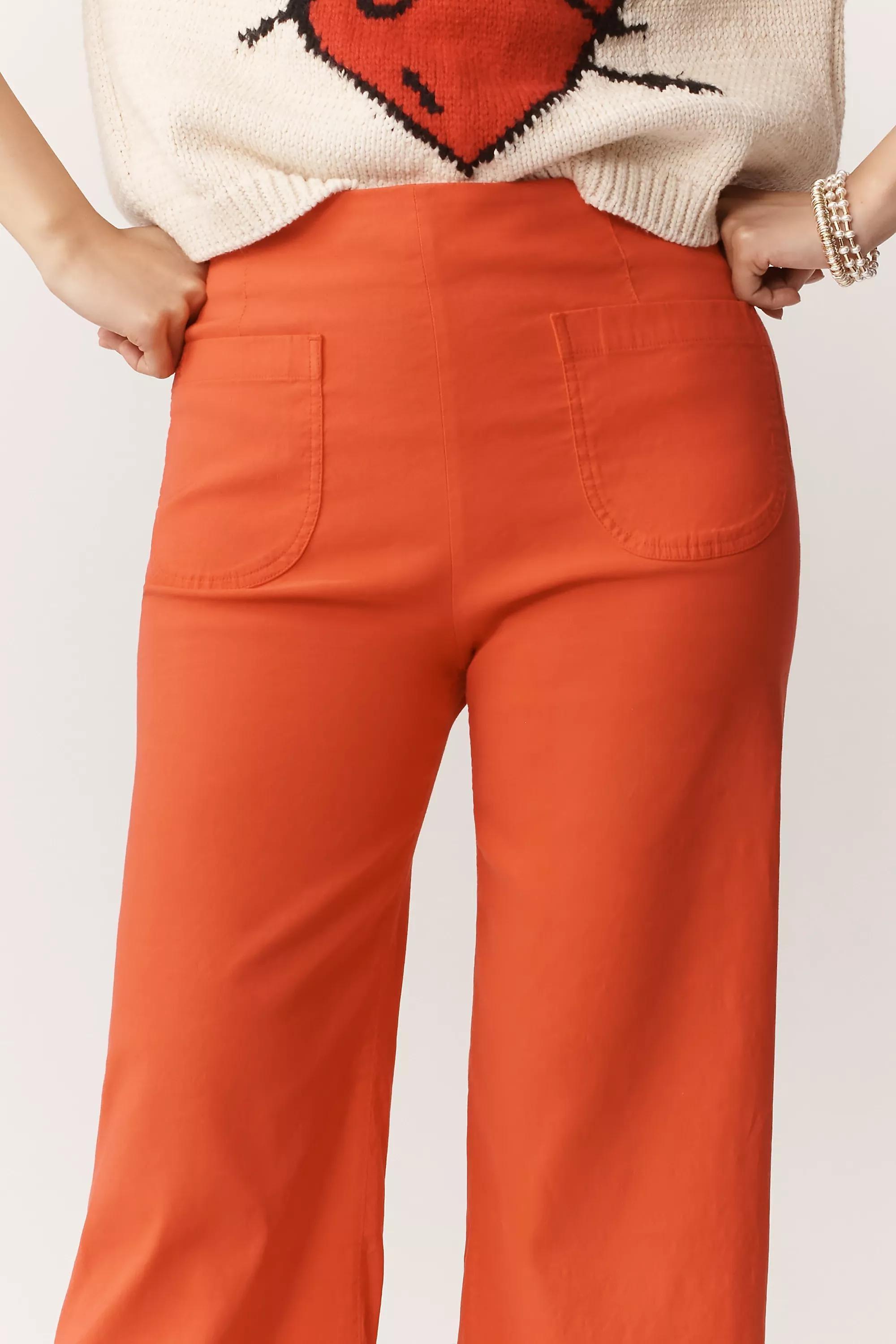 By Meave The Colette Magic Fabric Ruffle-Hem Crop Wide-Leg Trousers, Red, A501_0060, large image number 1