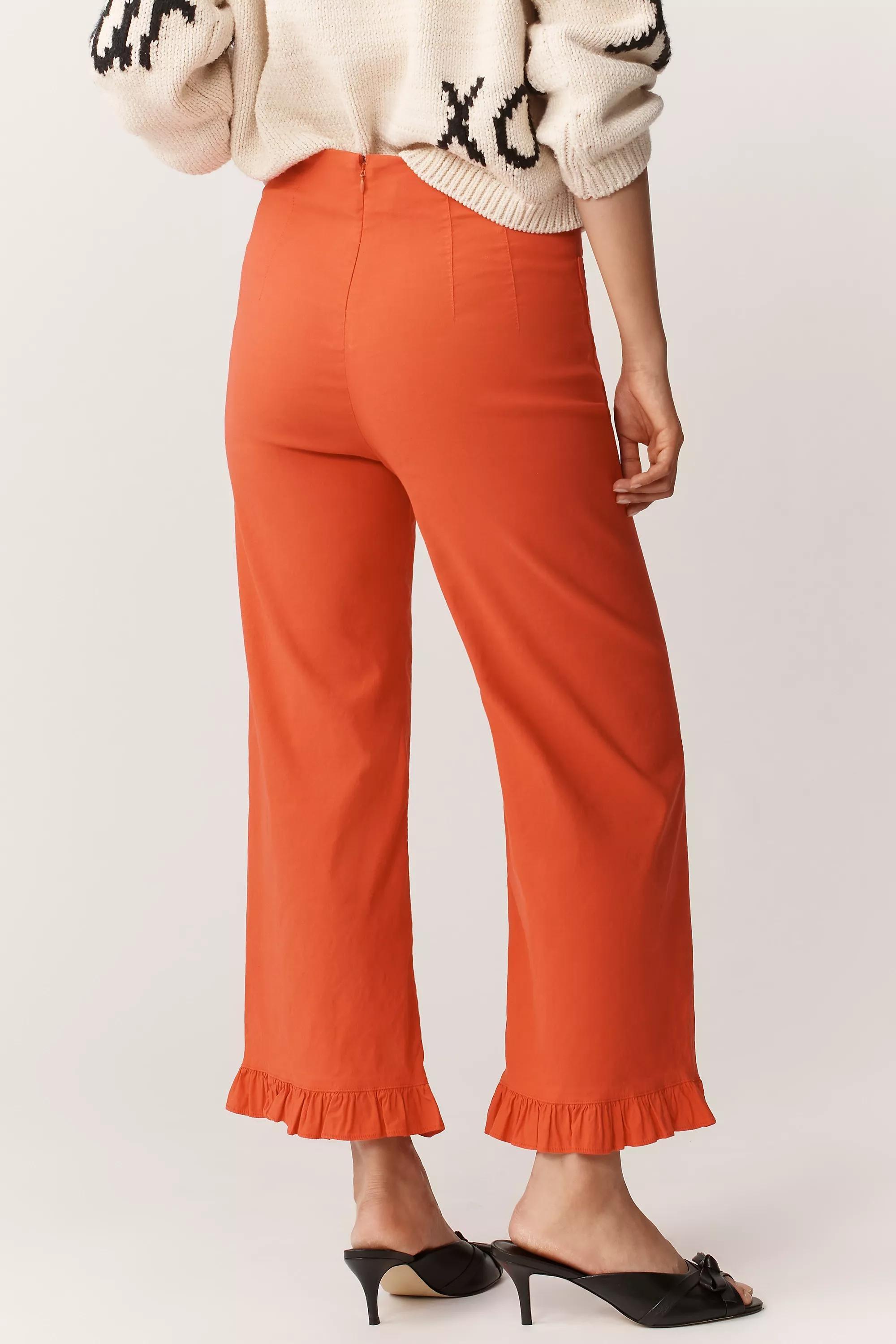 By Meave The Colette Magic Fabric Ruffle-Hem Crop Wide-Leg Trousers, Red, A501_0060, large image number 3