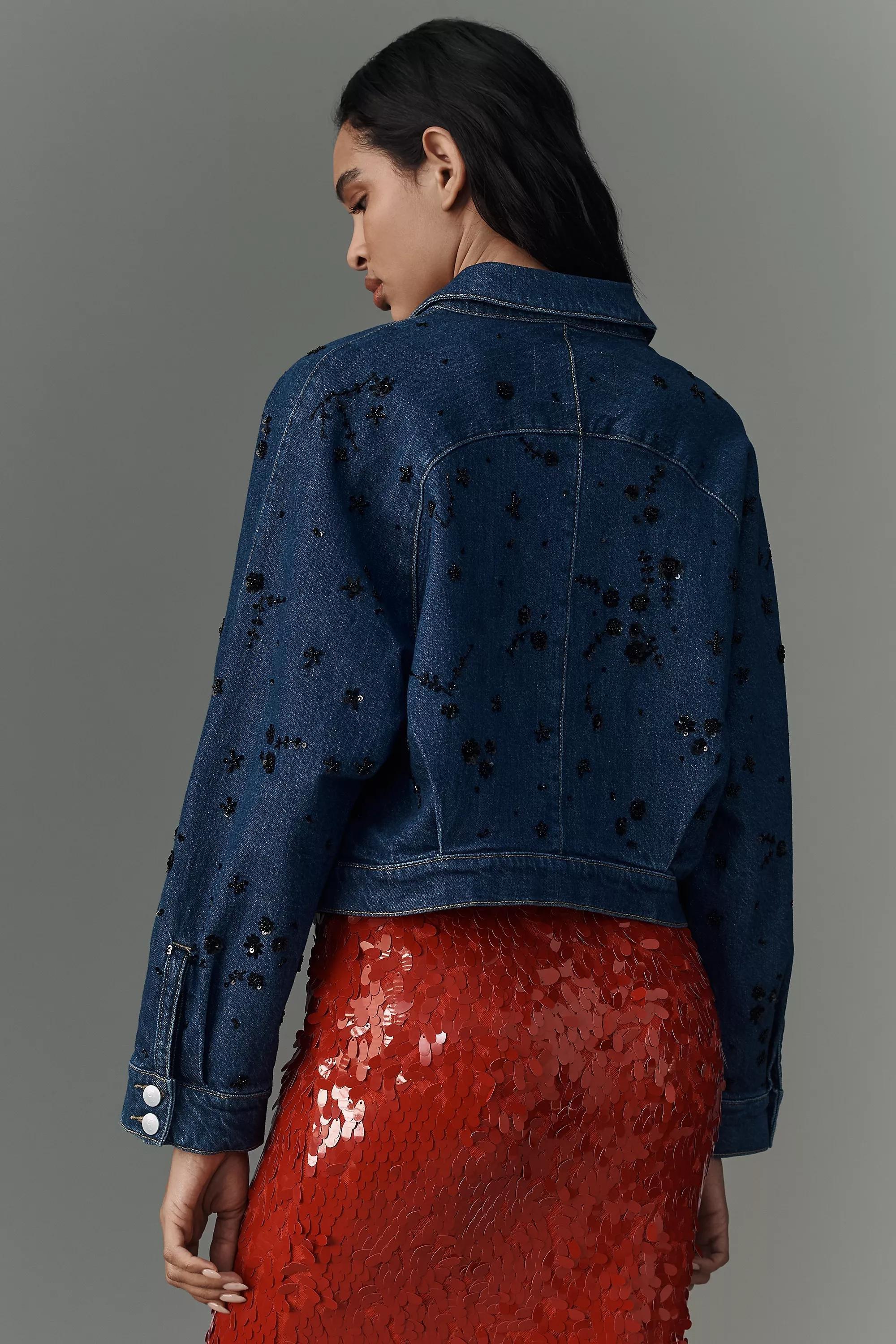 Anthropologie Embroidered Denim Party, Navy, , large image number 1
