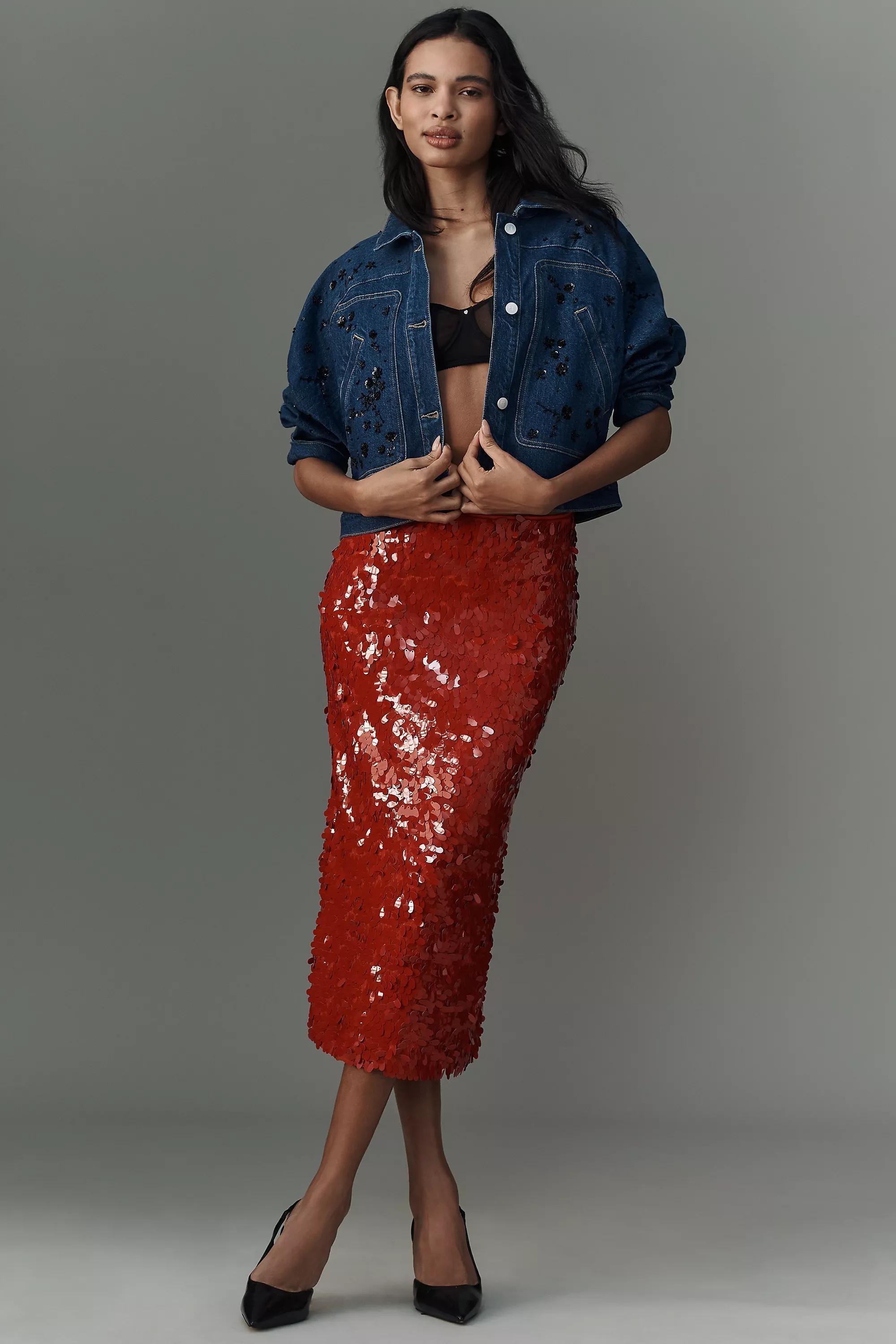 Anthropologie Embroidered Denim Party, Navy, , large image number 2
