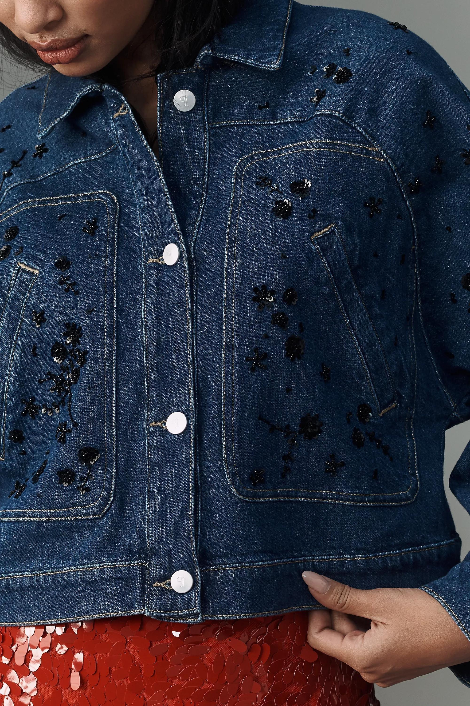 Anthropologie Embroidered Denim Party, Navy, , large image number 3