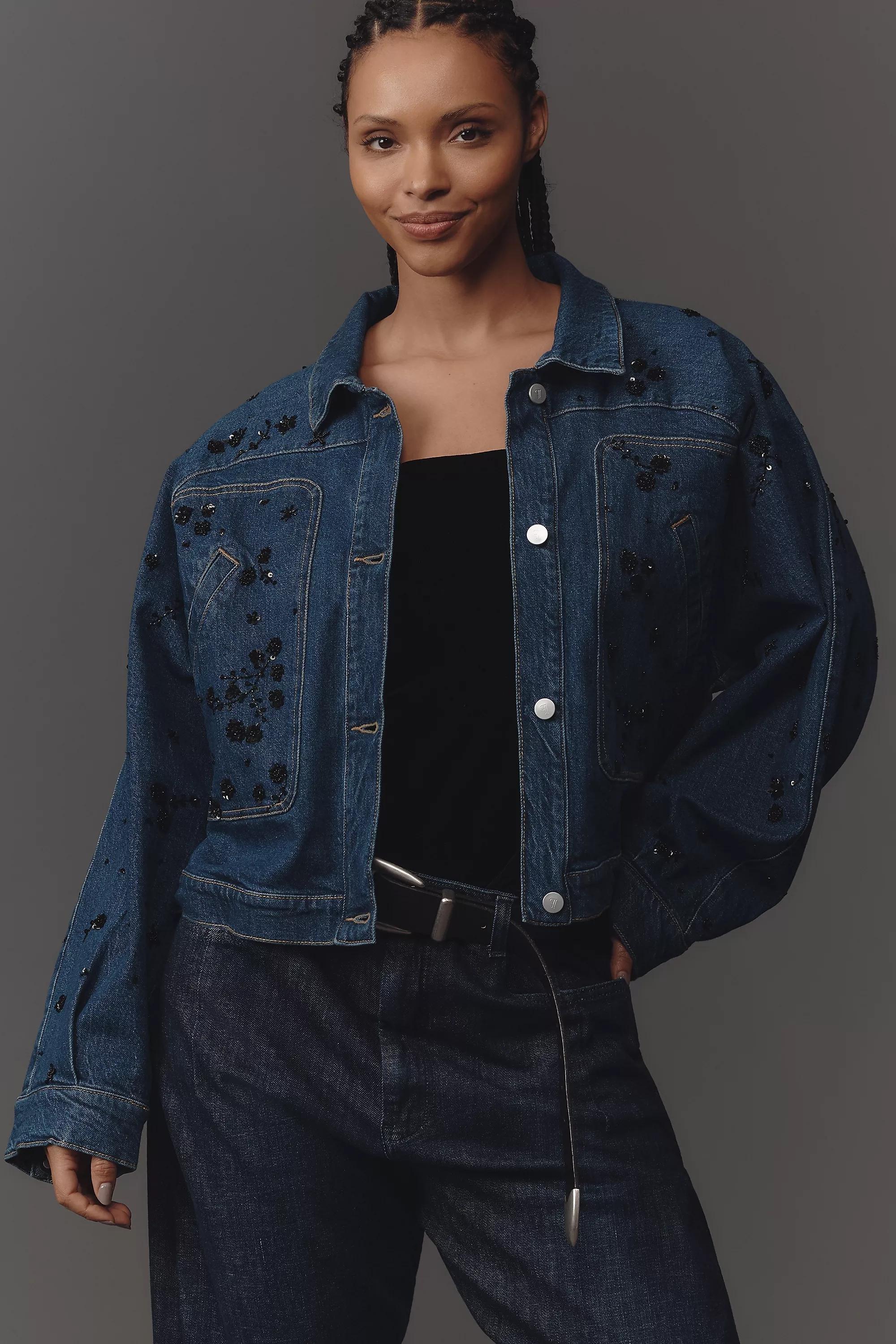 Anthropologie Embroidered Denim Party, Navy, , large image number 4