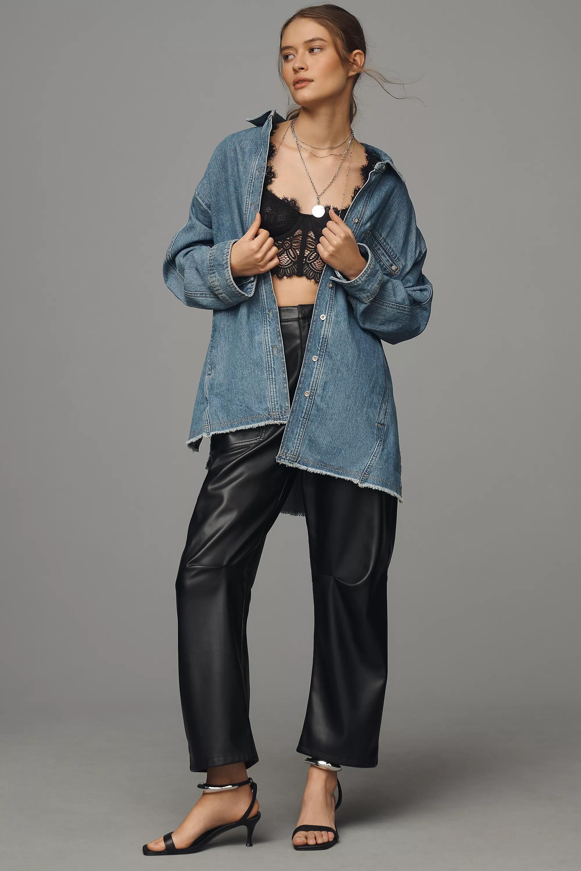 Anthropologie Leather Effect Overshirt, Blue, , medium