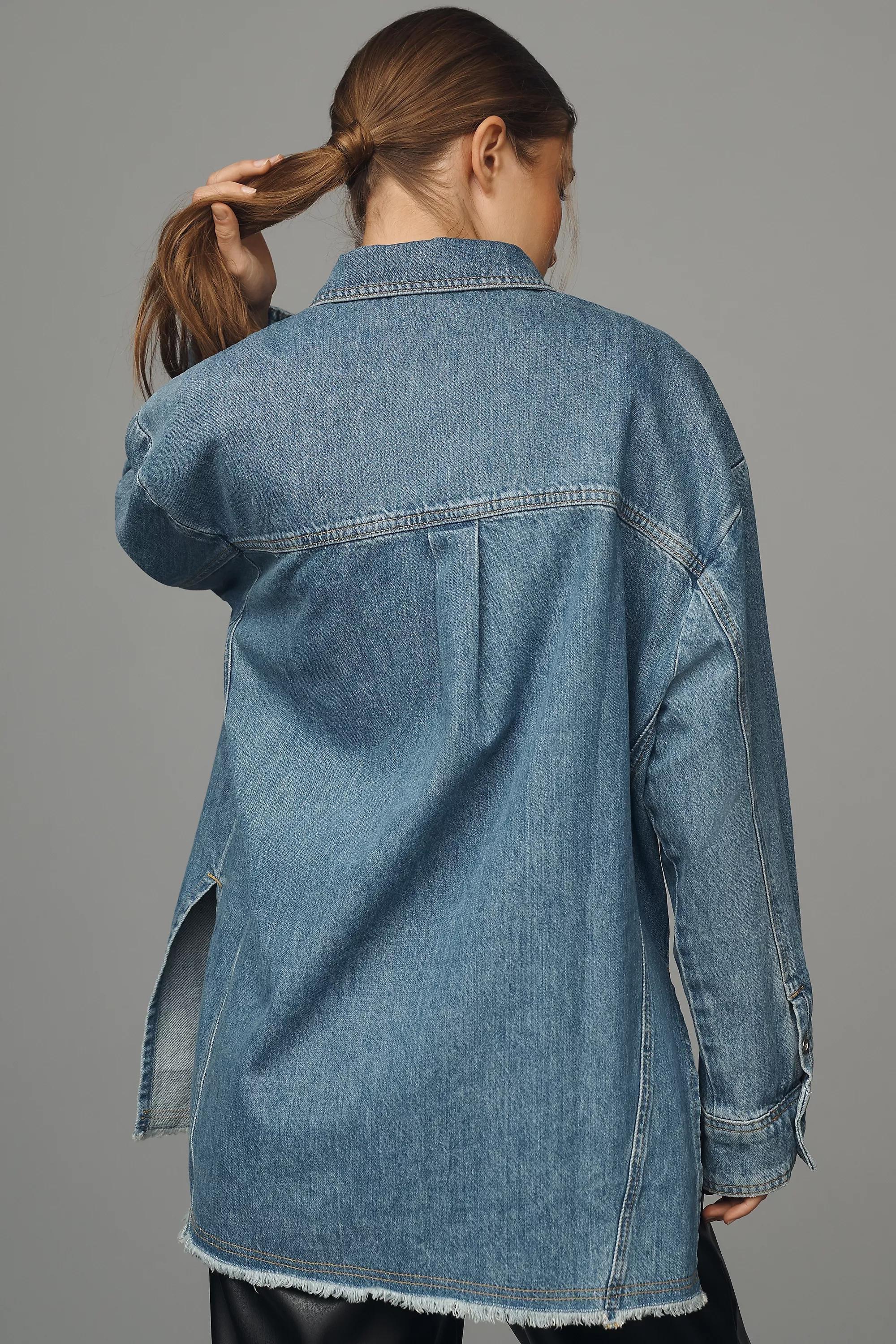 Anthropologie Leather Effect Overshirt, Blue, A501_0092, large image number 1