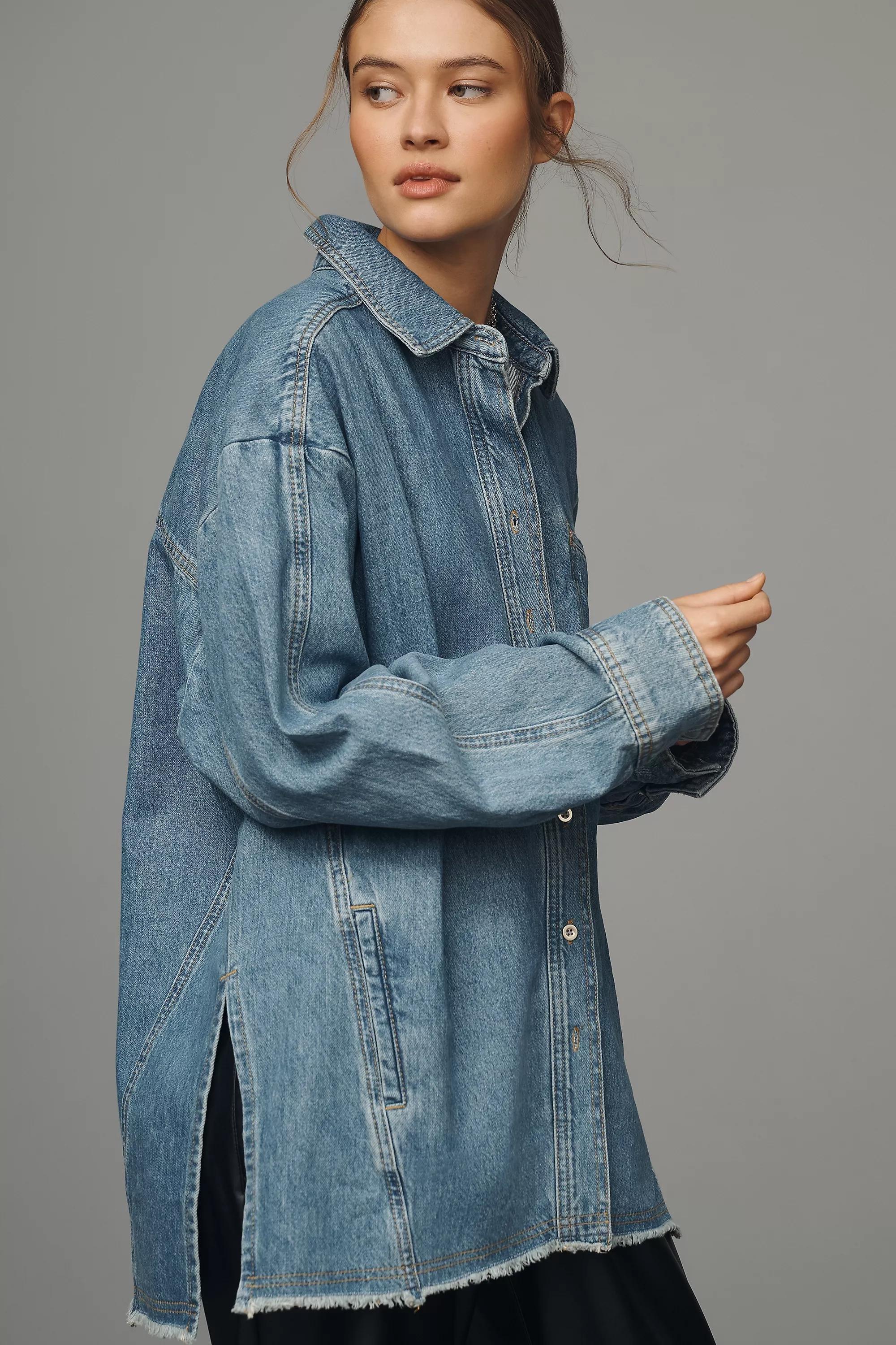Anthropologie Leather Effect Overshirt, Blue, A501_0092, large image number 2