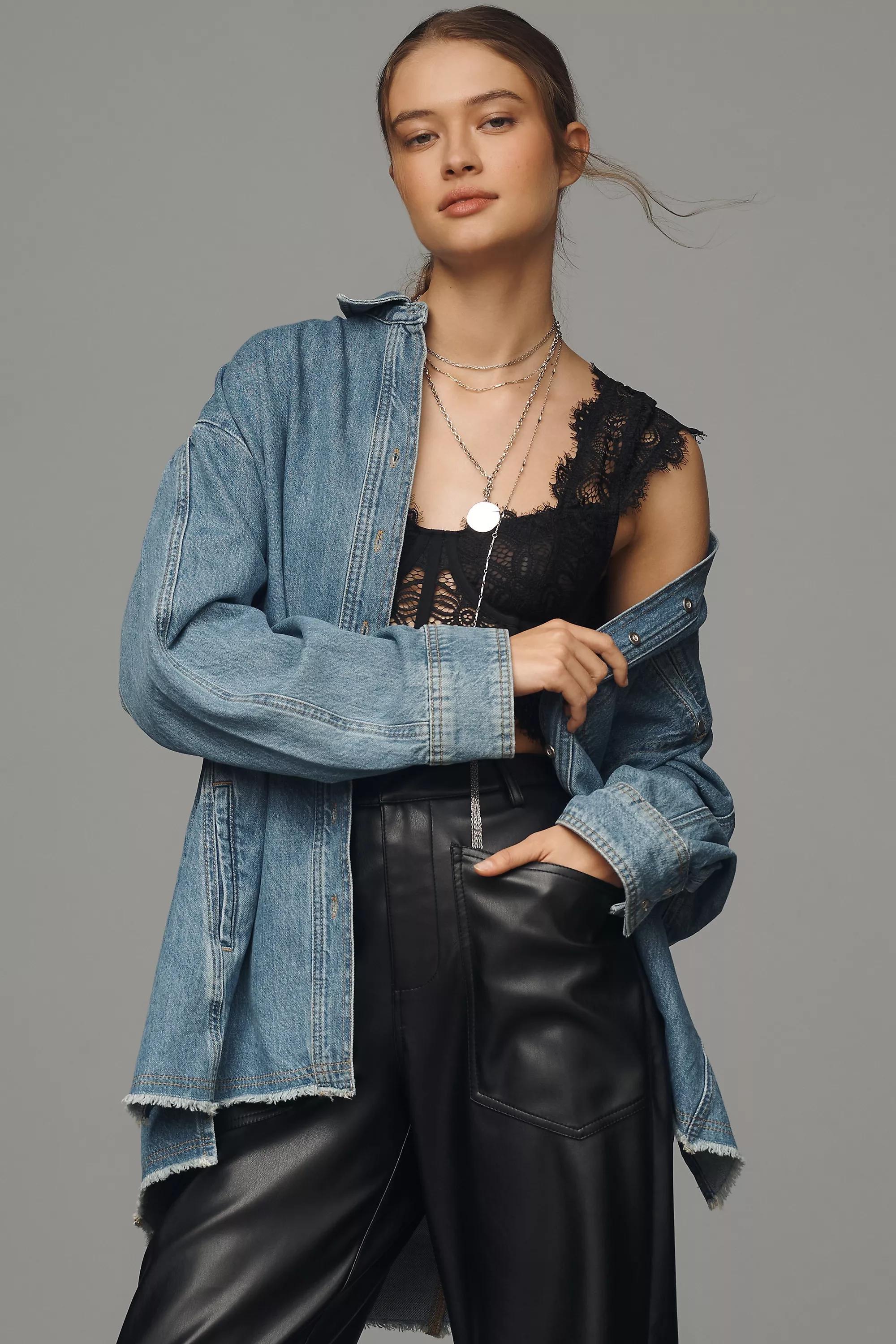 Anthropologie Leather Effect Overshirt, Blue, A501_0092, large image number 3