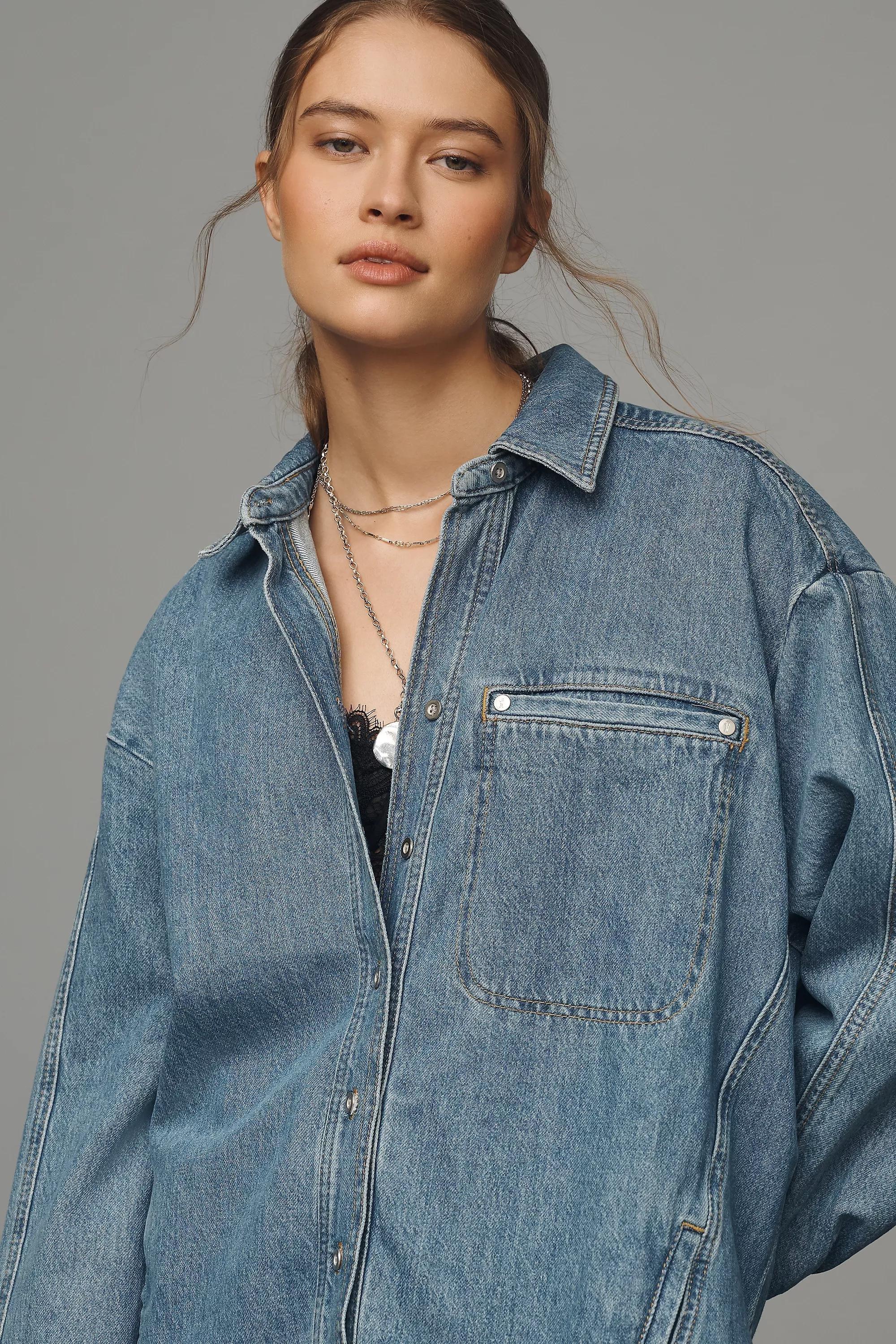 Anthropologie Leather Effect Overshirt, Blue, A501_0092, large image number 4