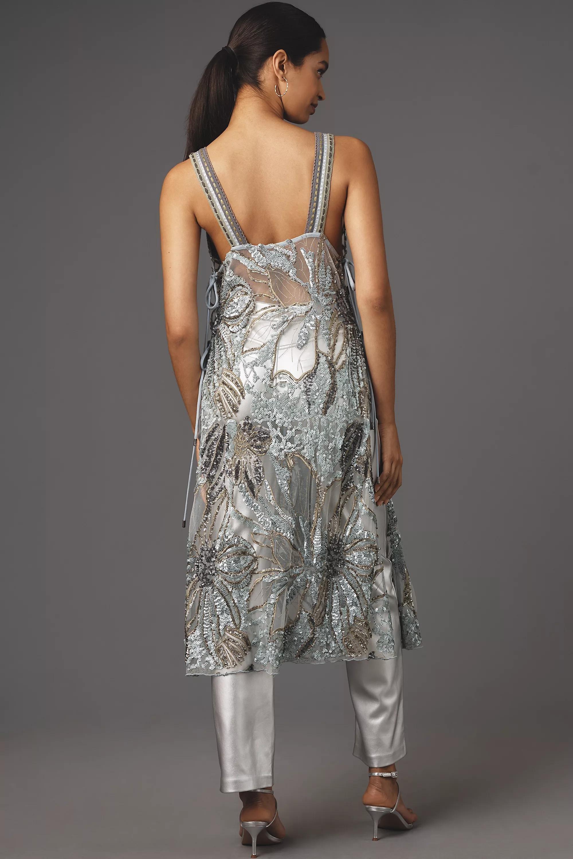 Anthropologie Embroidered Wrap Front, Silver, , large image number 1