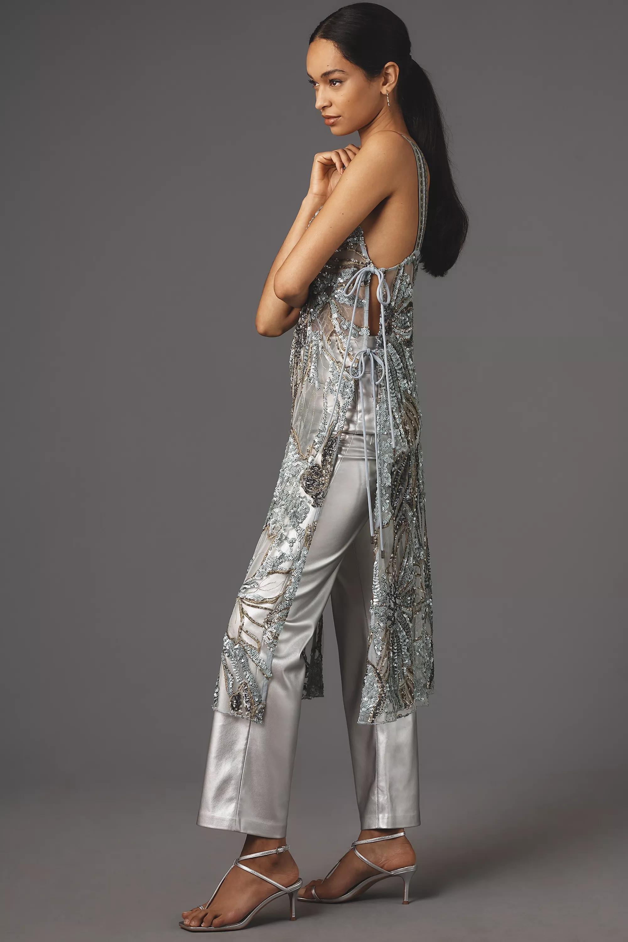 Anthropologie Embroidered Wrap Front, Silver, , large image number 2