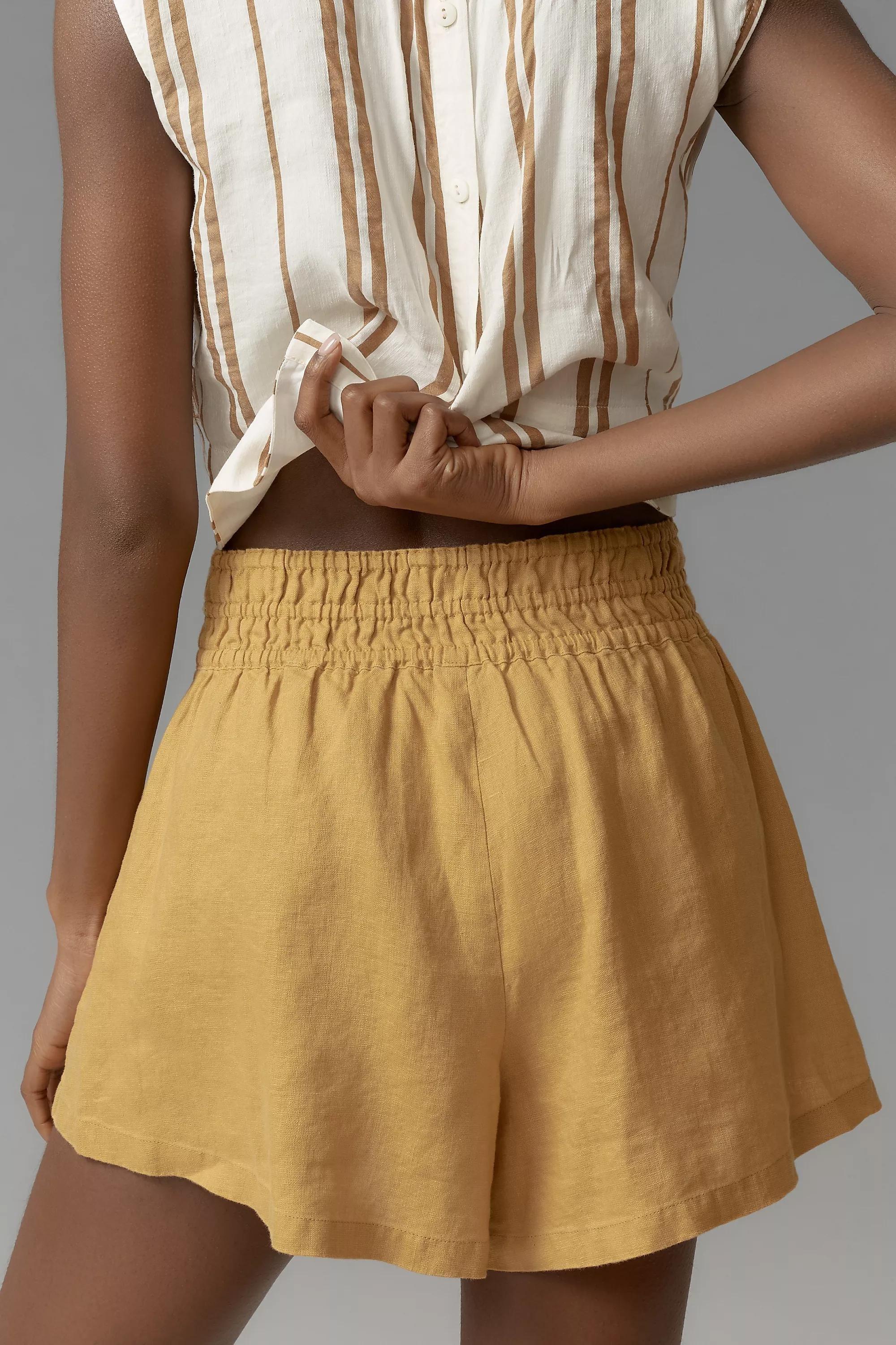 Linen Blend High Waisted Short, Yellow, , large image number 2