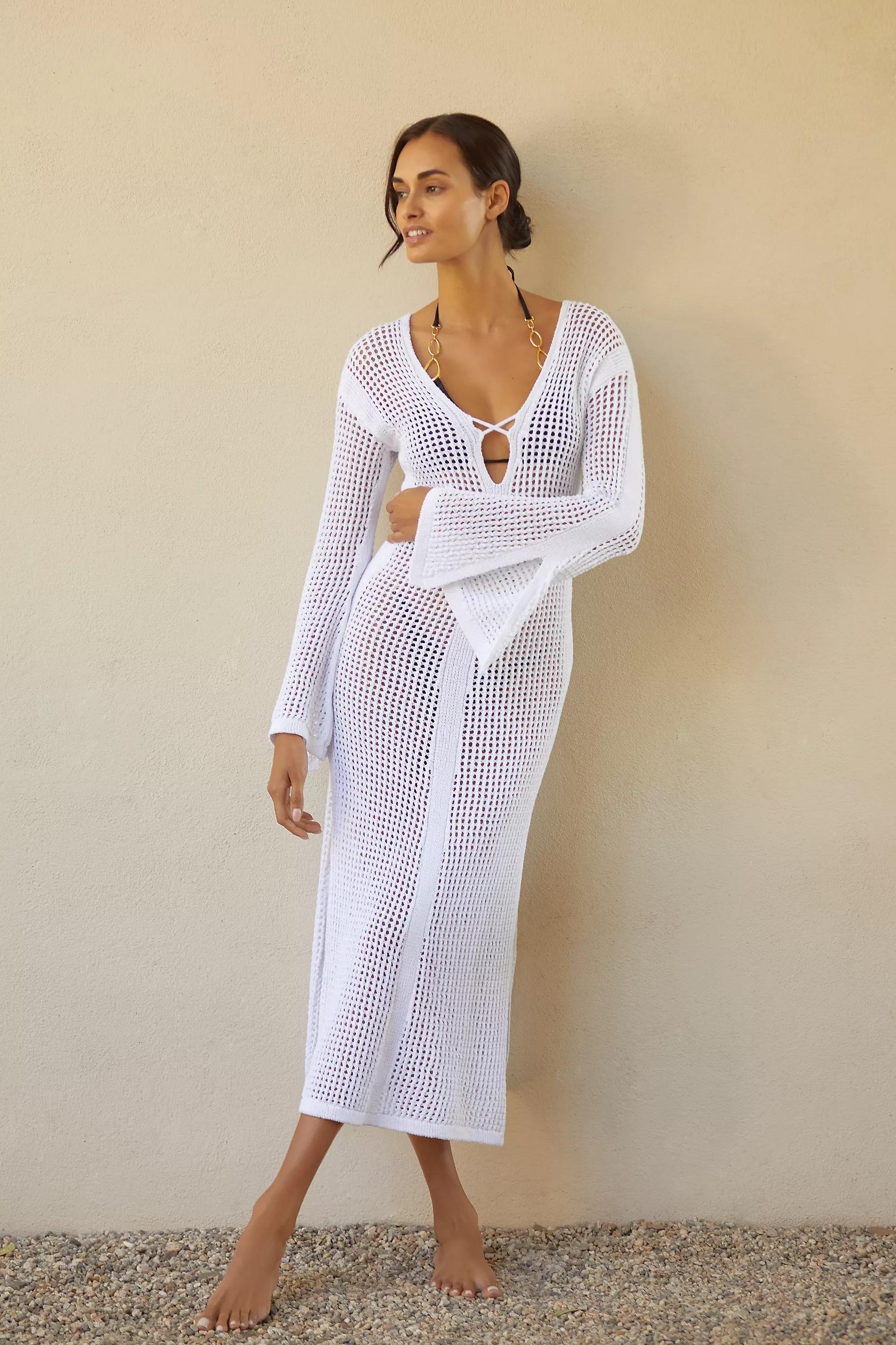 Anthropologie Crochet Sheath Vacation Maxi, White, , large image number 0