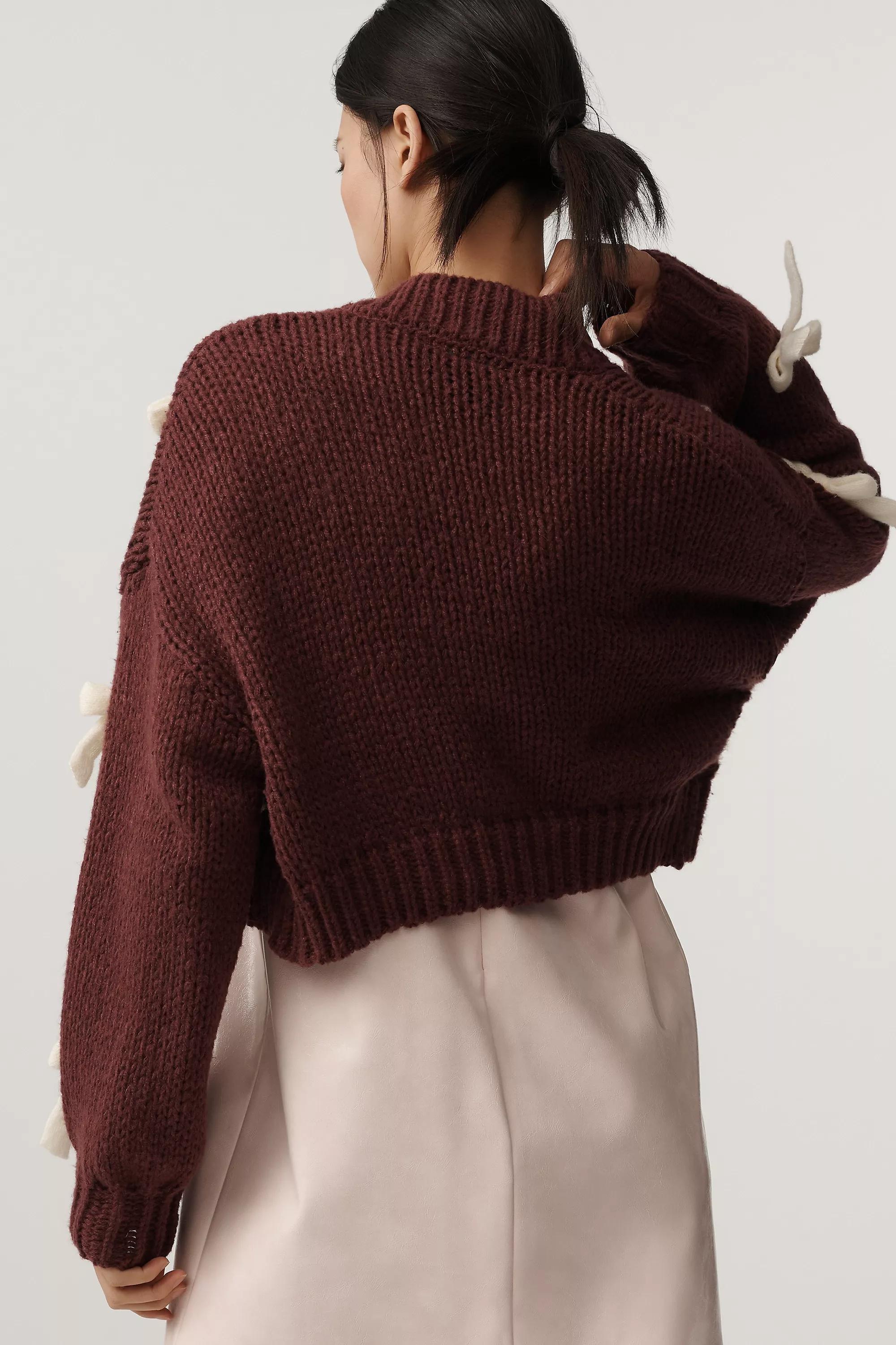 By Maeve Bow Cropped Cardigan, Red, A501_0627, large image number 1