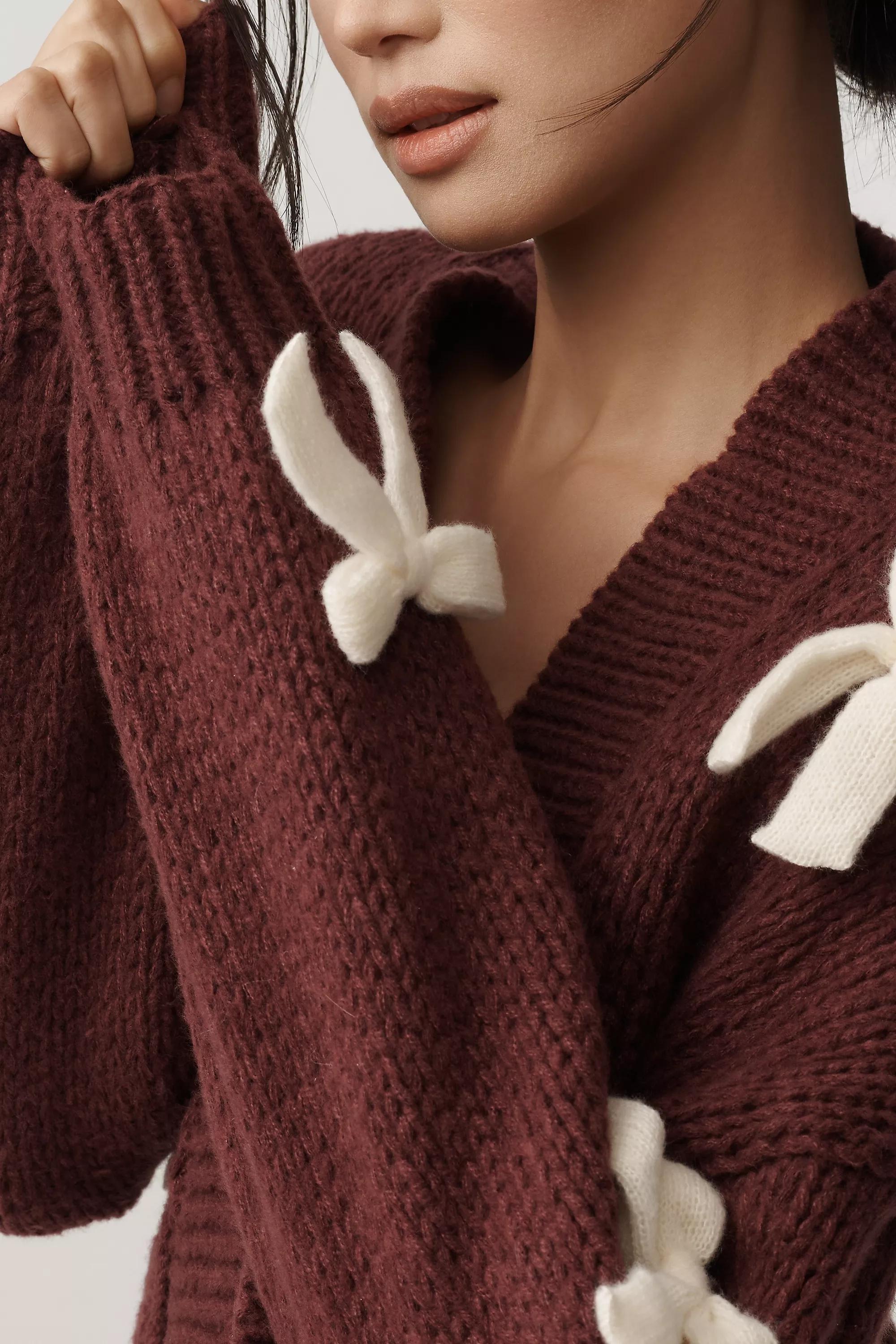 By Maeve Bow Cropped Cardigan, Red, A501_0627, large image number 2