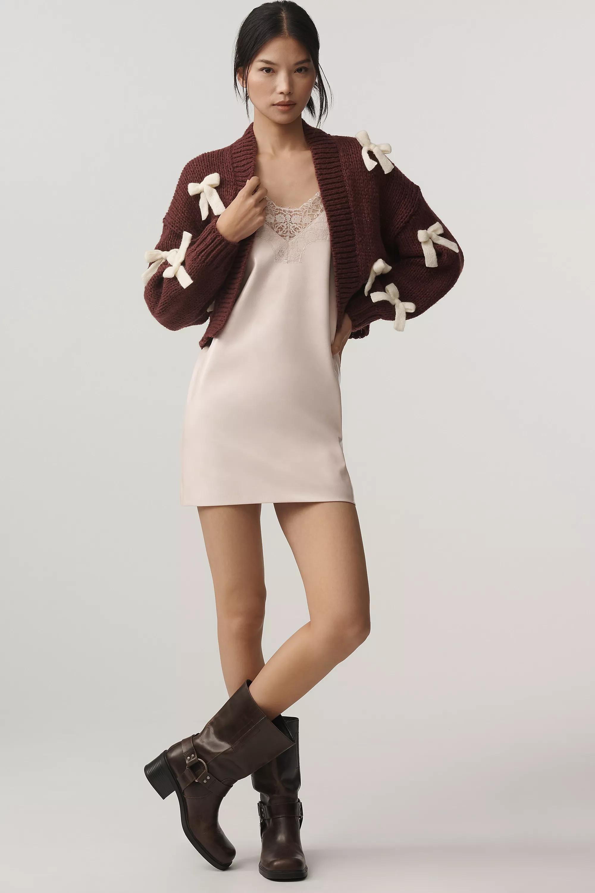 By Maeve Bow Cropped Cardigan, Red, A501_0627, large image number 3