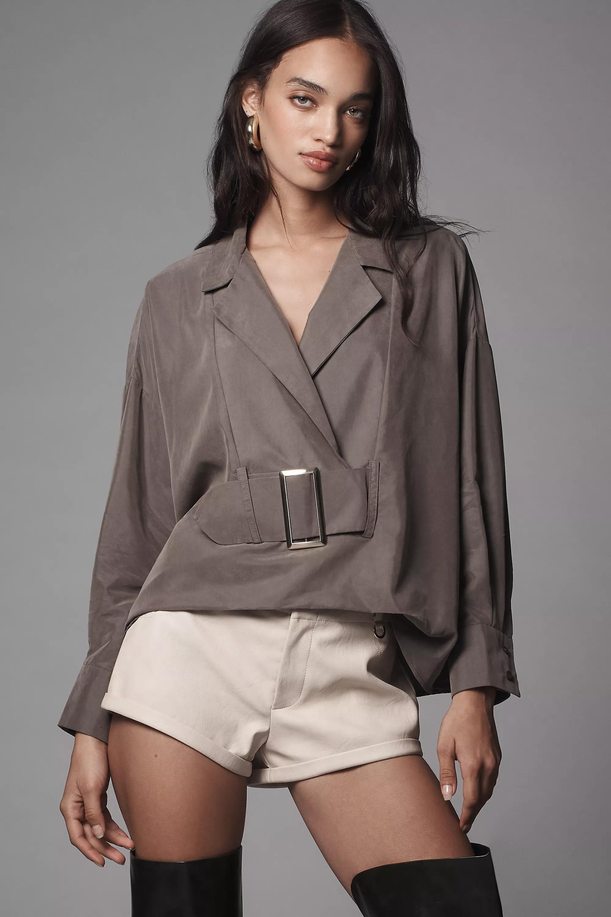 Anthropologie Plain Blouse, Green, , medium