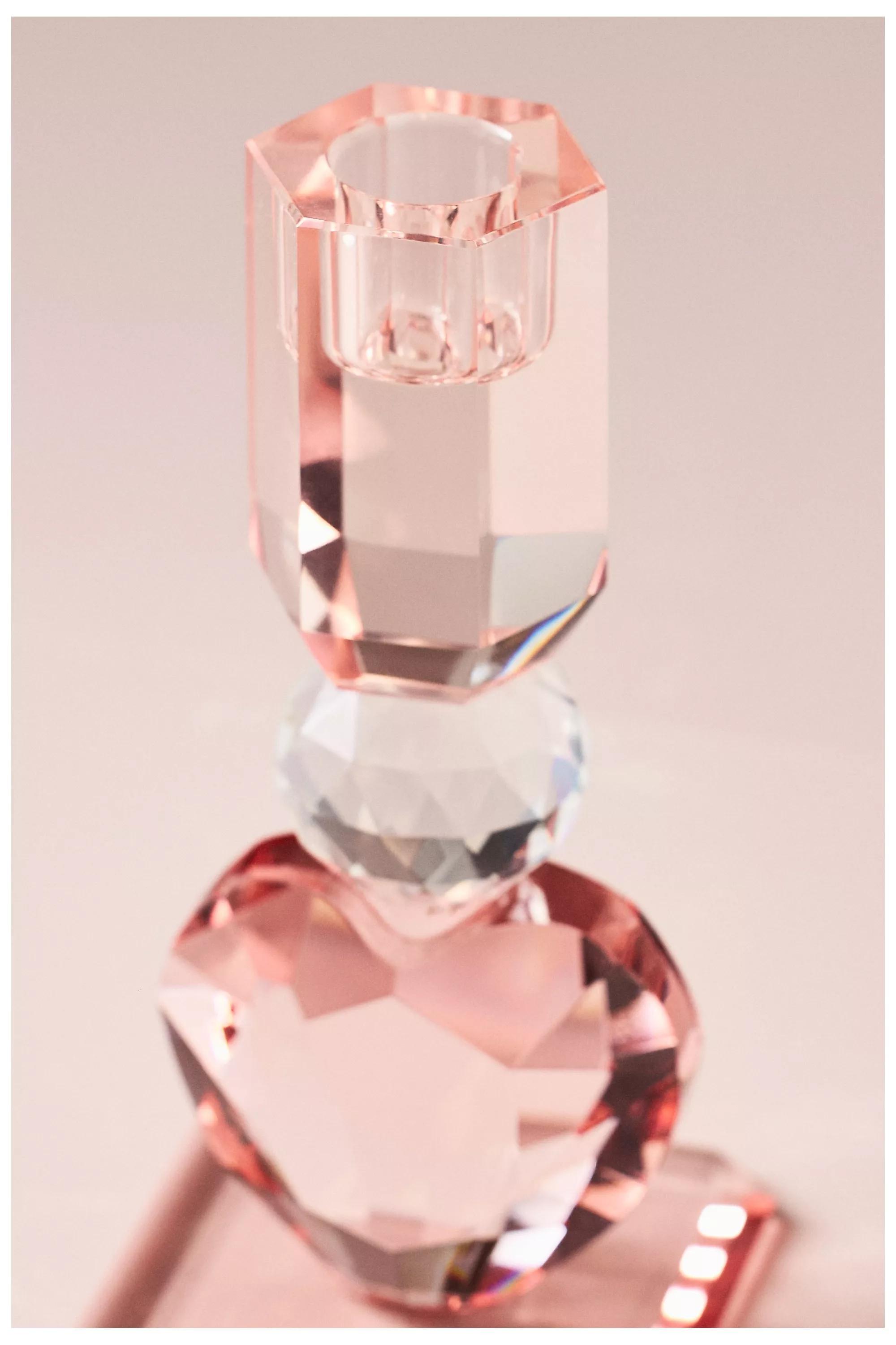 Combo Heart Cut Glass Candle Holder, Pink, A501_0266, large image number 2