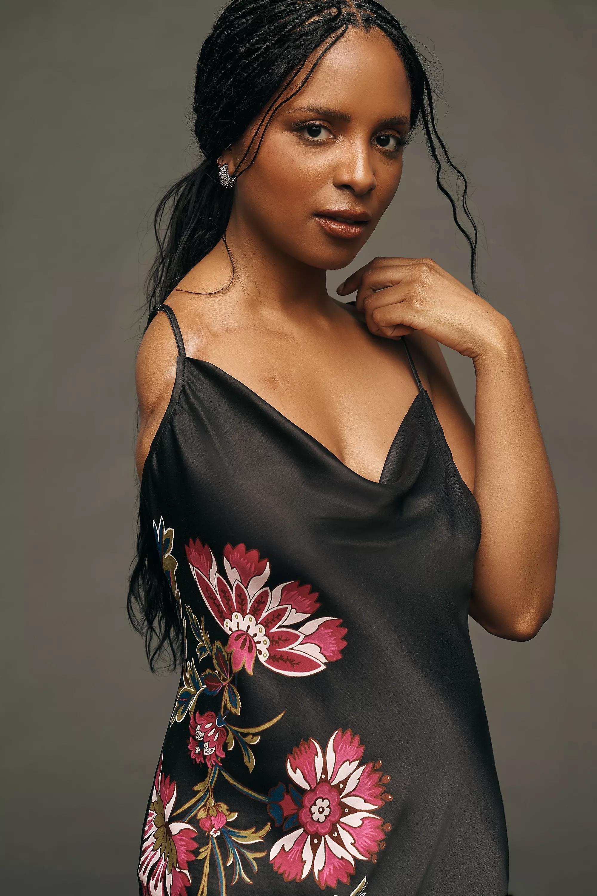 Anthropologie Floral Slip Midi, Black, A501_0009, medium