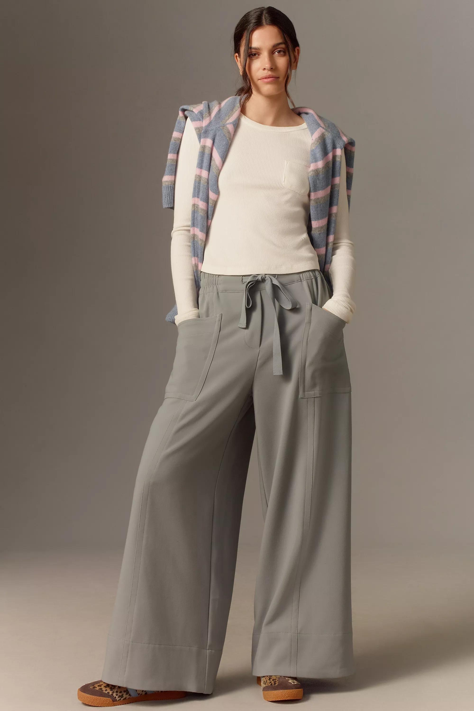 By Maeve La Ponche Wide-Leg Pull-On Trousers, Grey, A501_0004, large image number 0