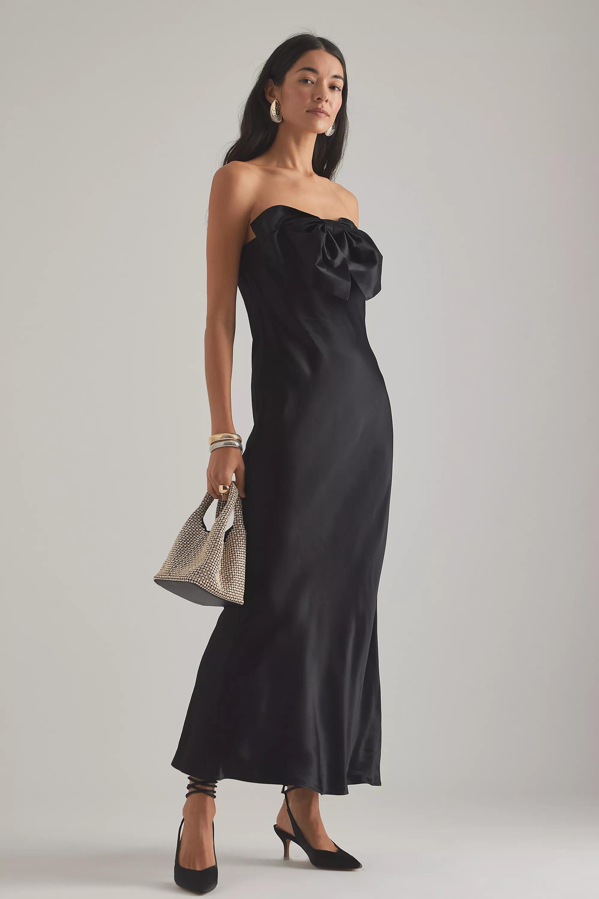 Carrie Bow Bandeau Maxi Slip Dress, Black, , large image number 0
