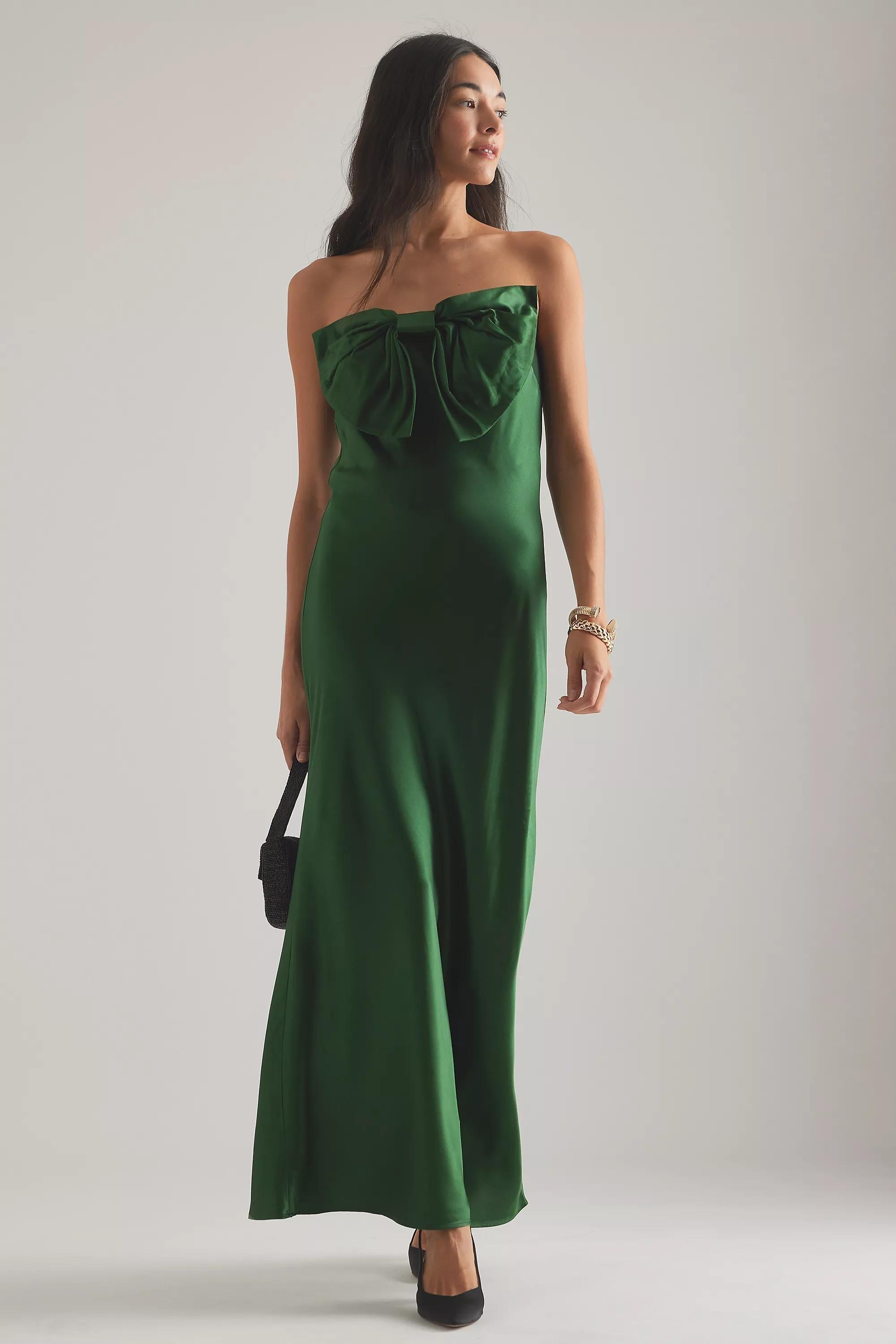 Anthropologie Knot Strapless Formal Maxi, Green, , large image number 0