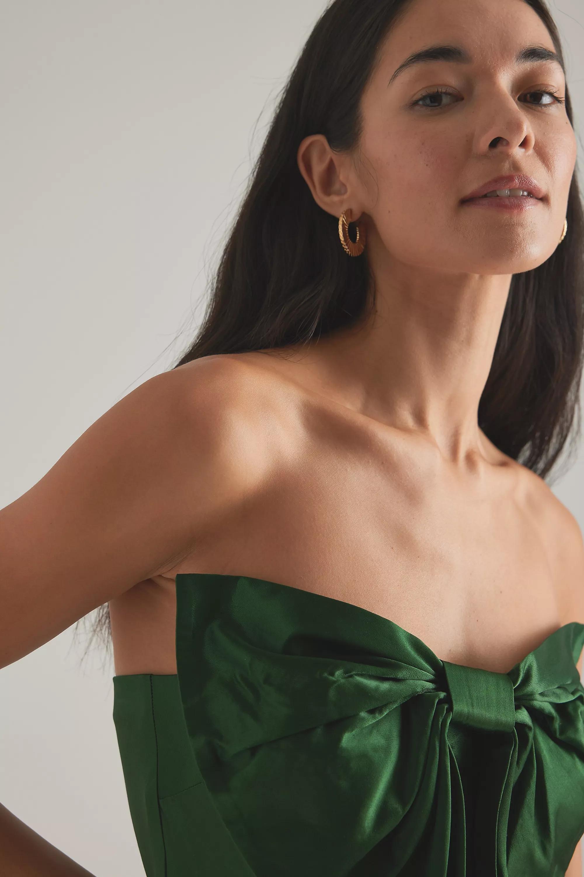 Anthropologie Knot Strapless Formal Maxi, Green, , large image number 1