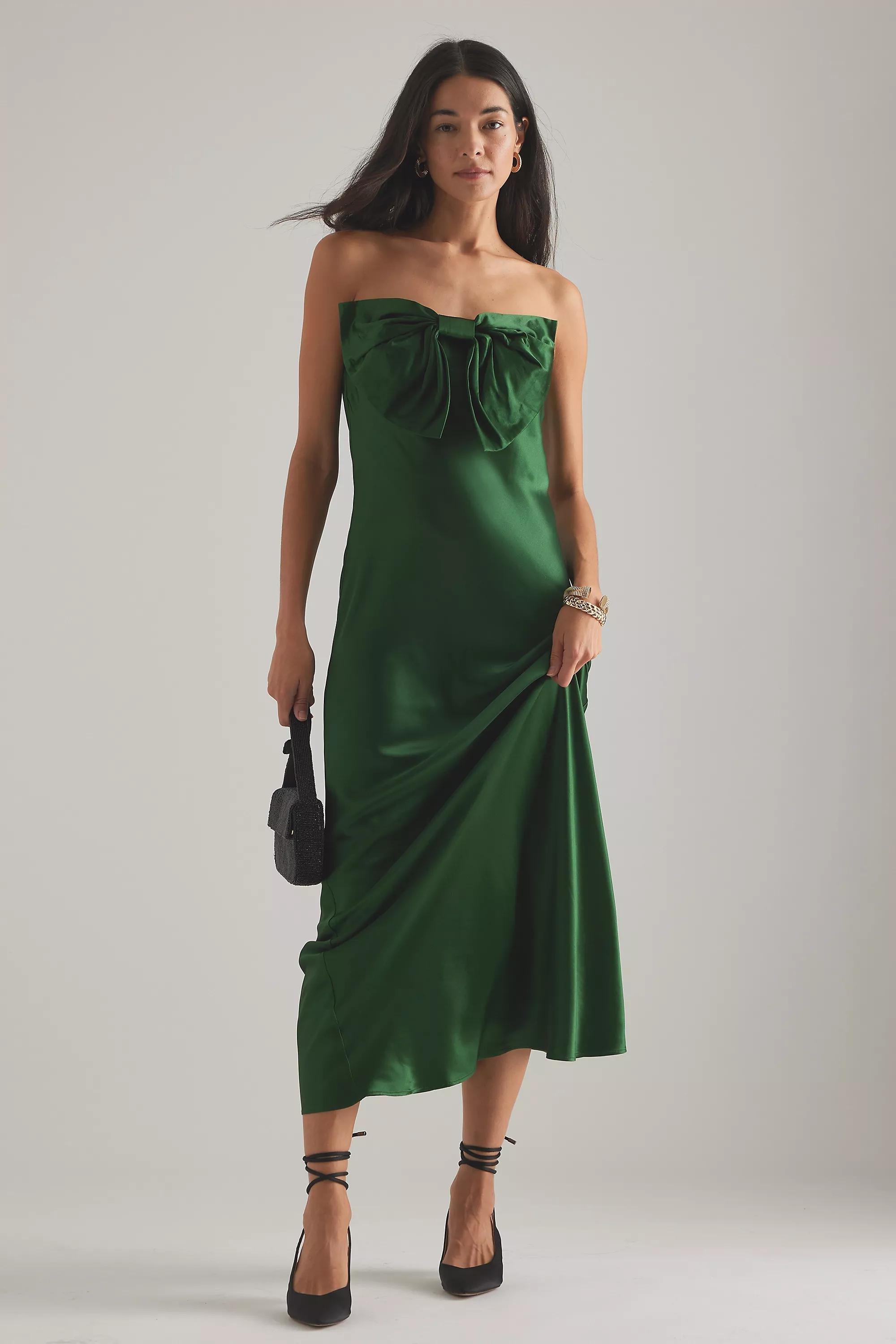 Anthropologie Knot Strapless Formal Maxi, Green, , large image number 2