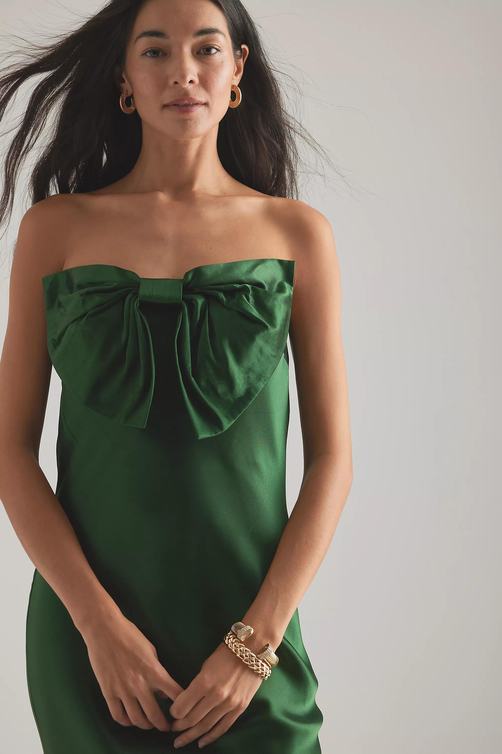Anthropologie Knot Strapless Formal Maxi, Green, , large image number 3