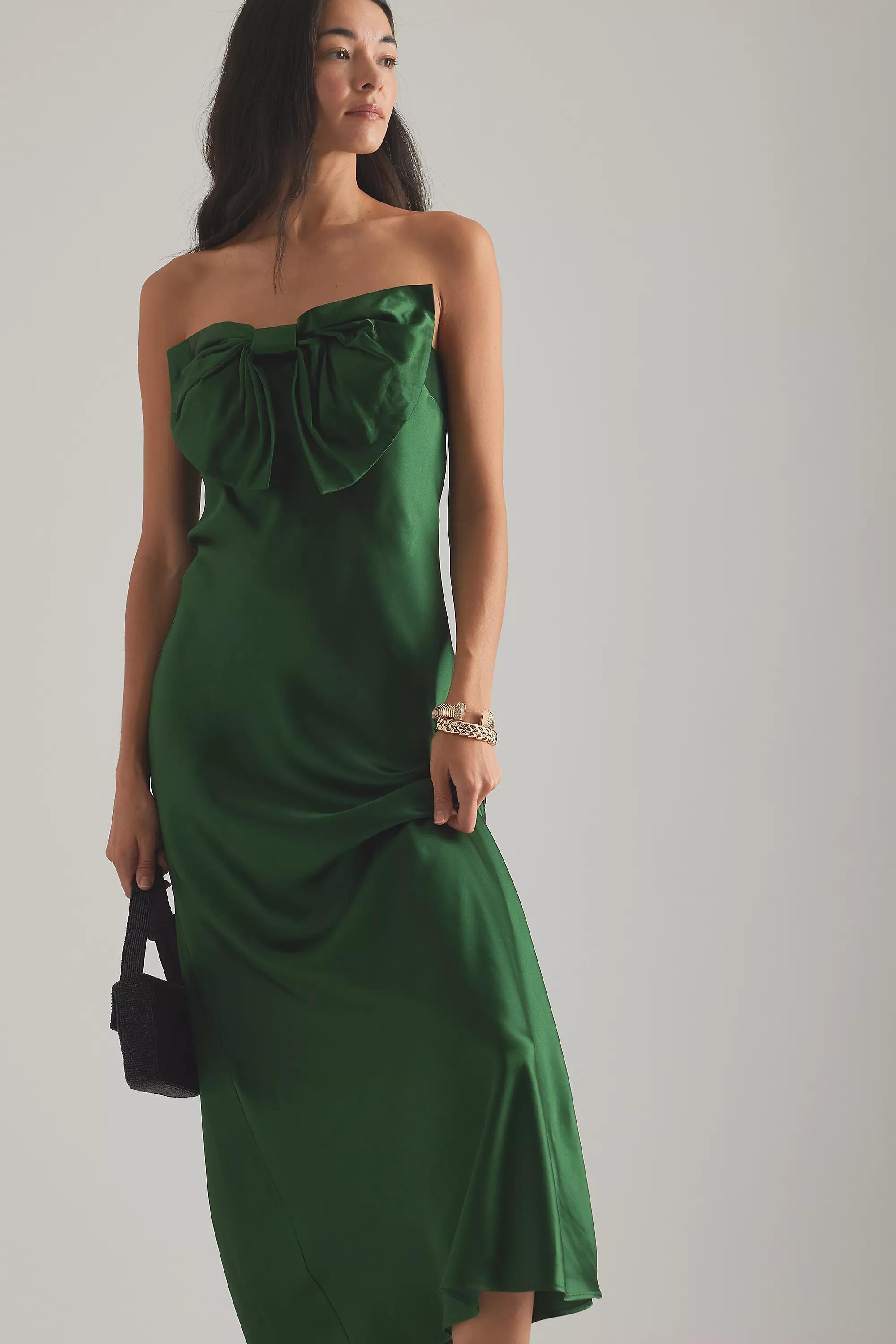 Anthropologie Knot Strapless Formal Maxi, Green, , large image number 4