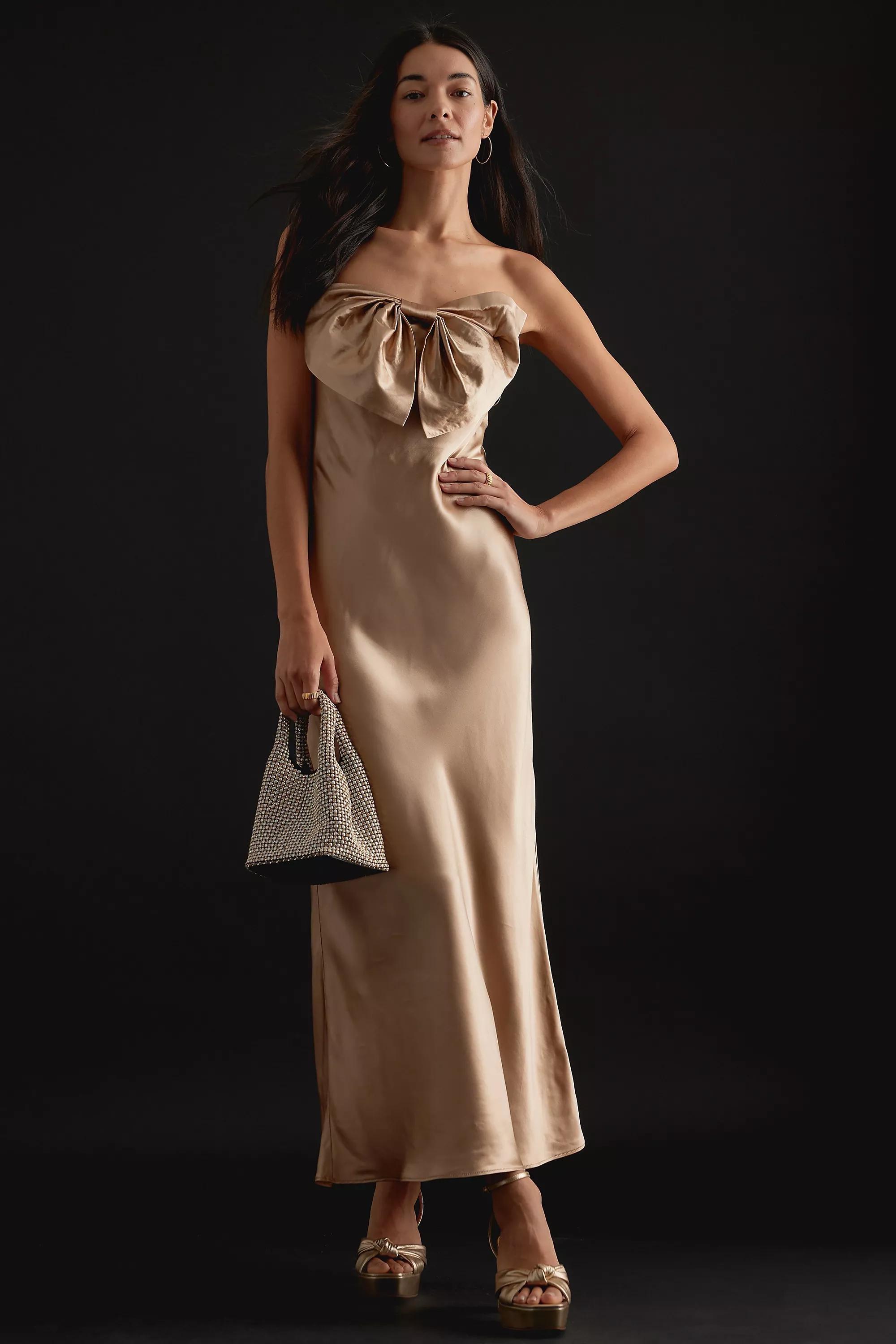 Carrie Bow Bandeau Maxi Slip Dress, Gold, , large image number 0