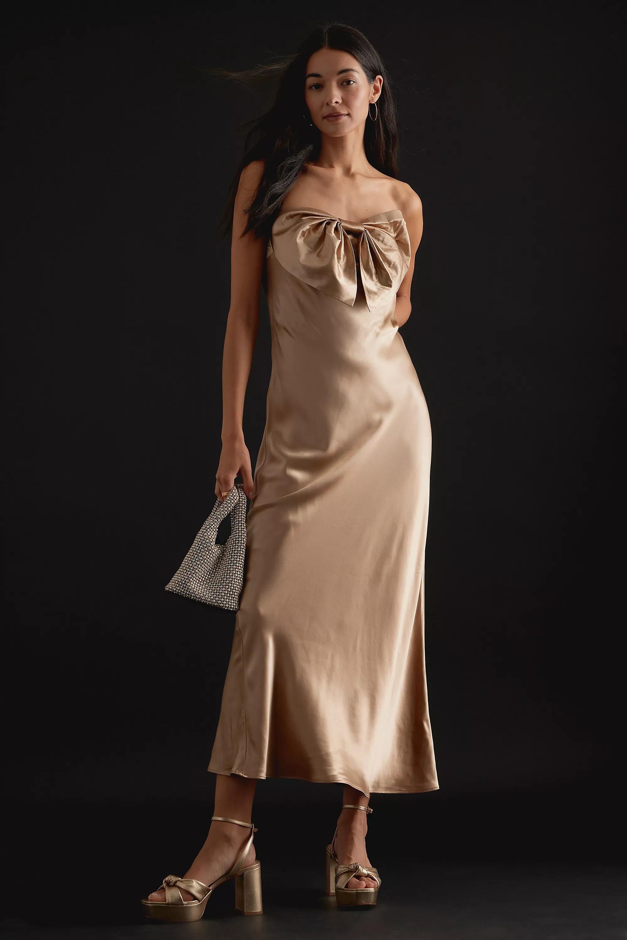 Carrie Bow Bandeau Maxi Slip Dress, Gold, , large image number 3