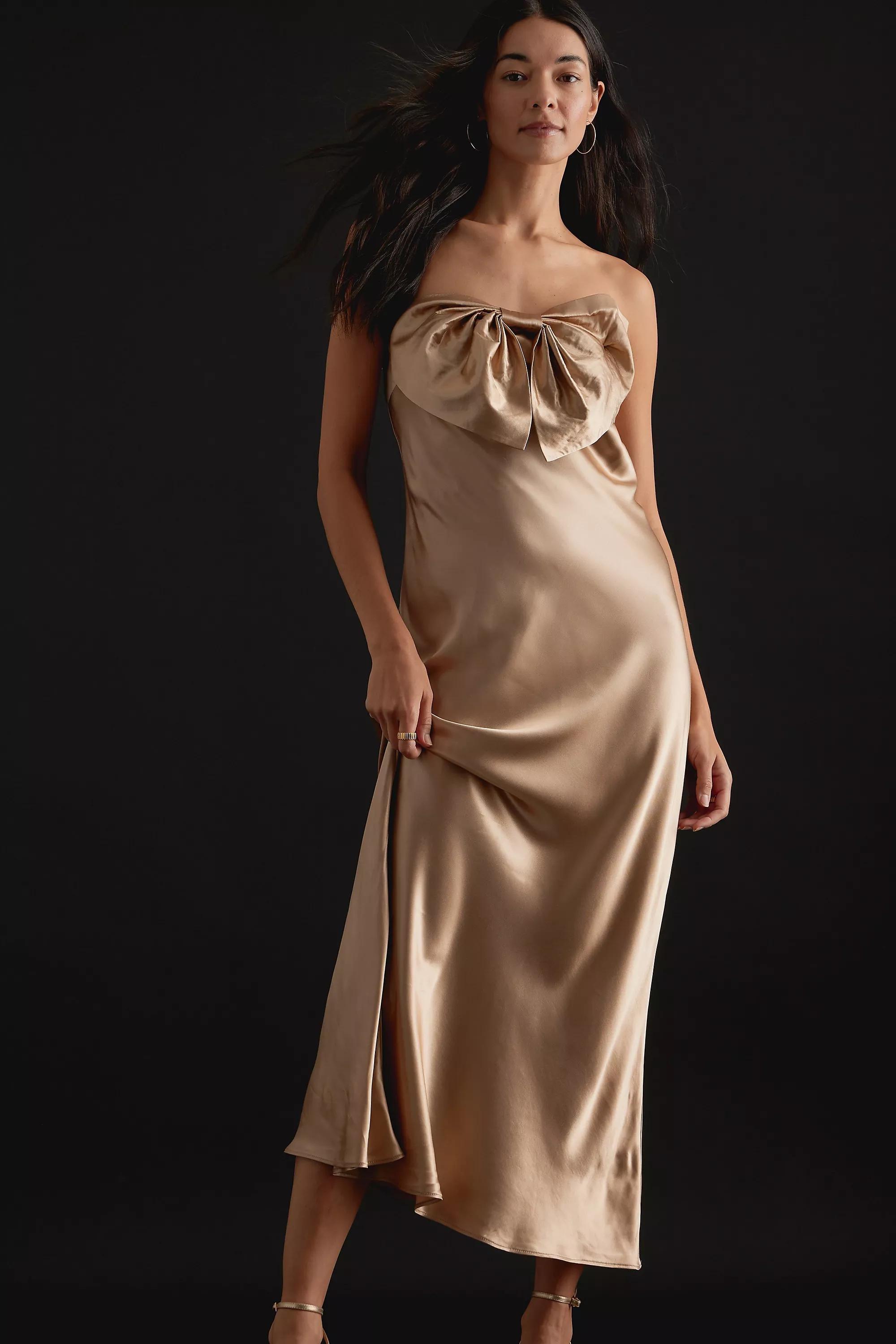 Carrie Bow Bandeau Maxi Slip Dress, Gold, , large image number 5