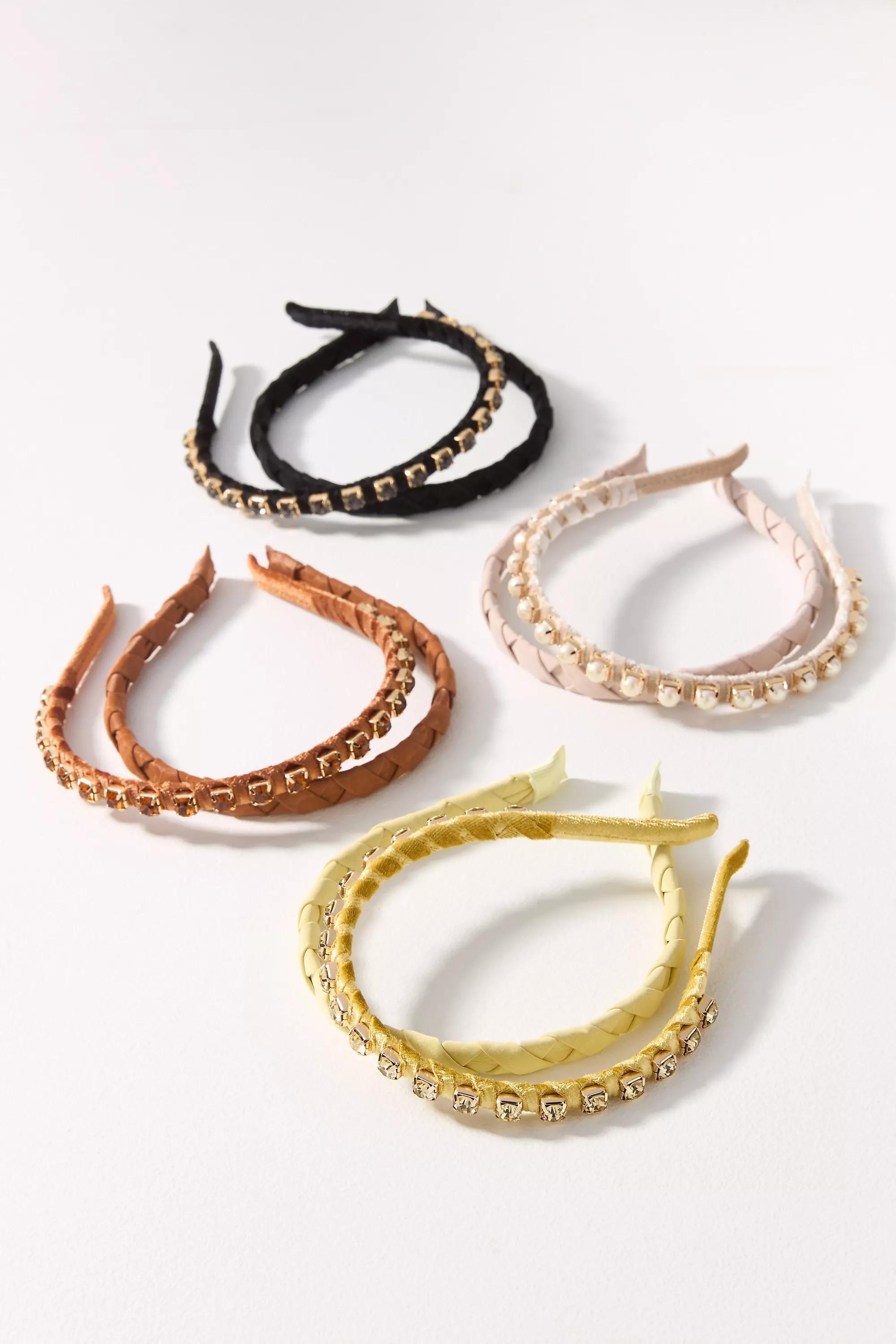 Embellished Leather Headbands, Set Of 2, Black, A501_0001, large image number 0