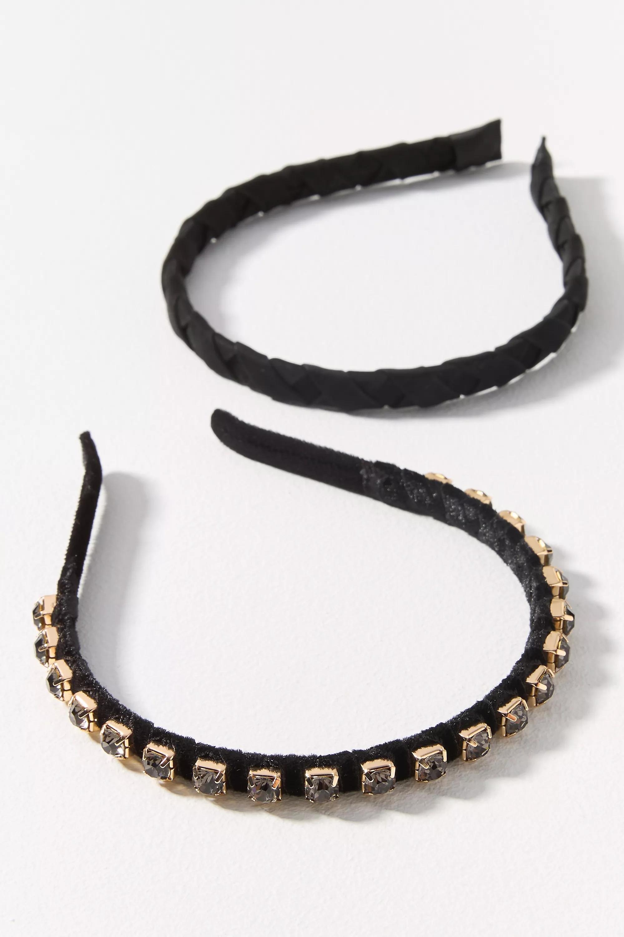 Embellished Leather Headbands, Set Of 2, Black, A501_0001, large image number 1