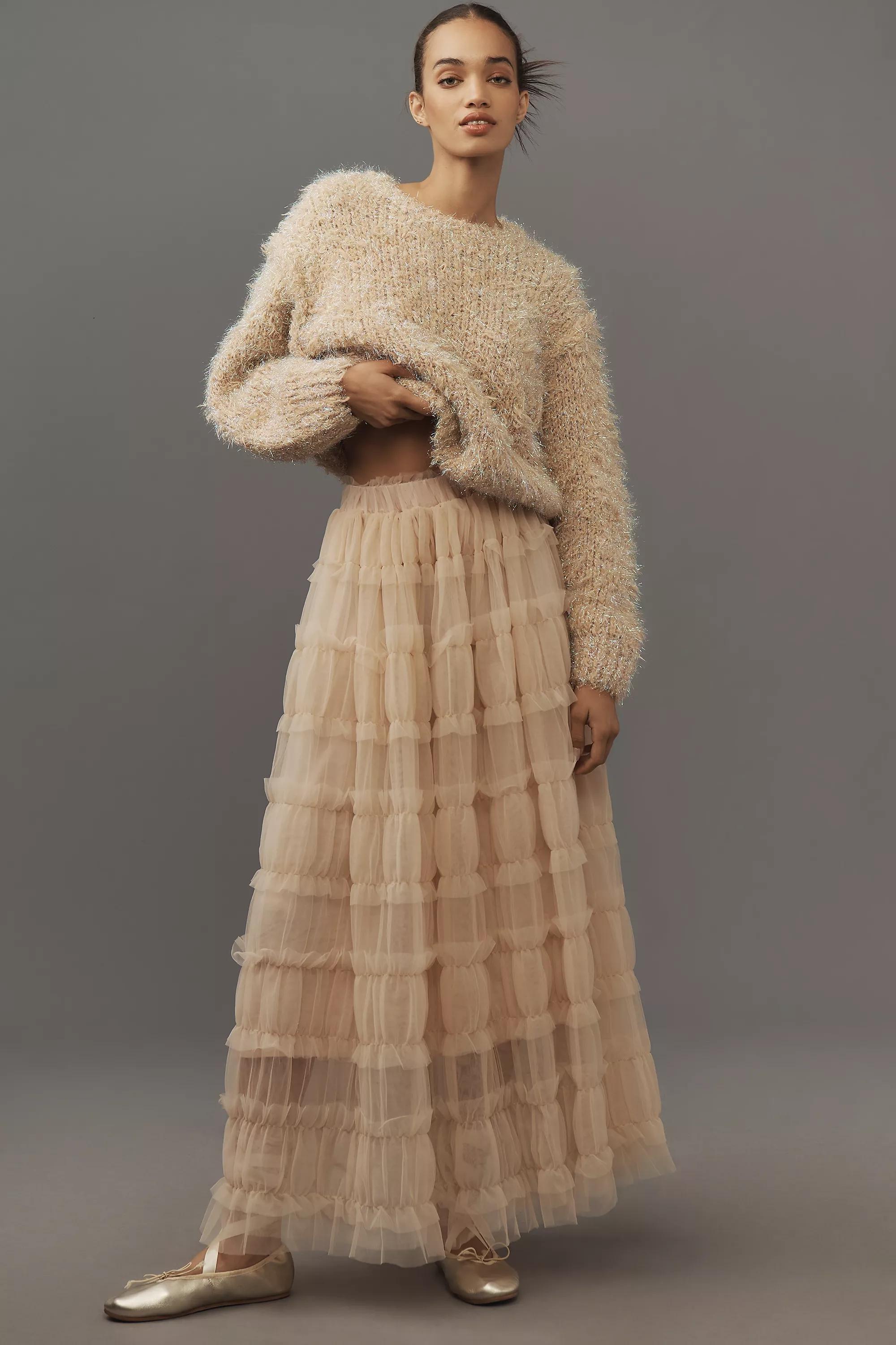 Anthropologie Lace Flowy Brunch Maxi, Beige, , large image number 0