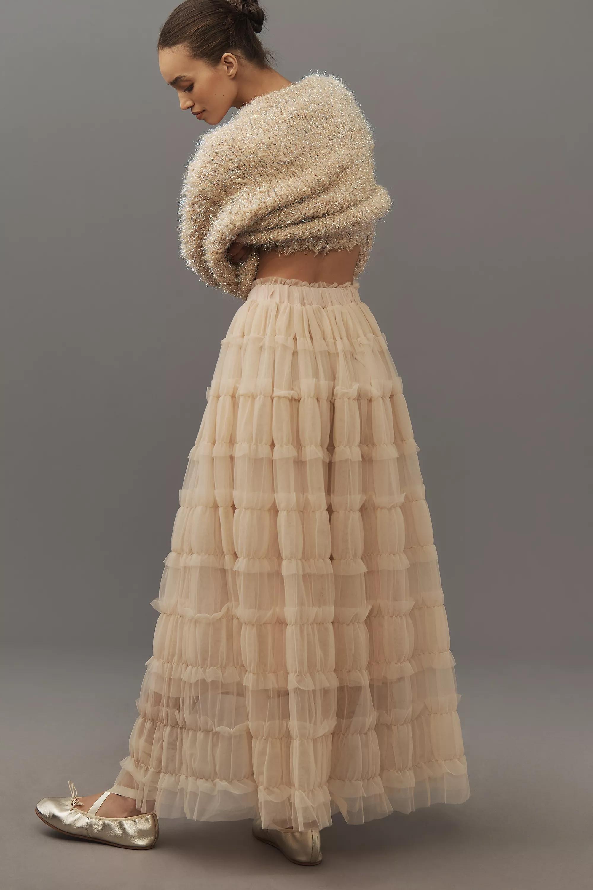 Anthropologie Lace Flowy Brunch Maxi, Beige, , large image number 1