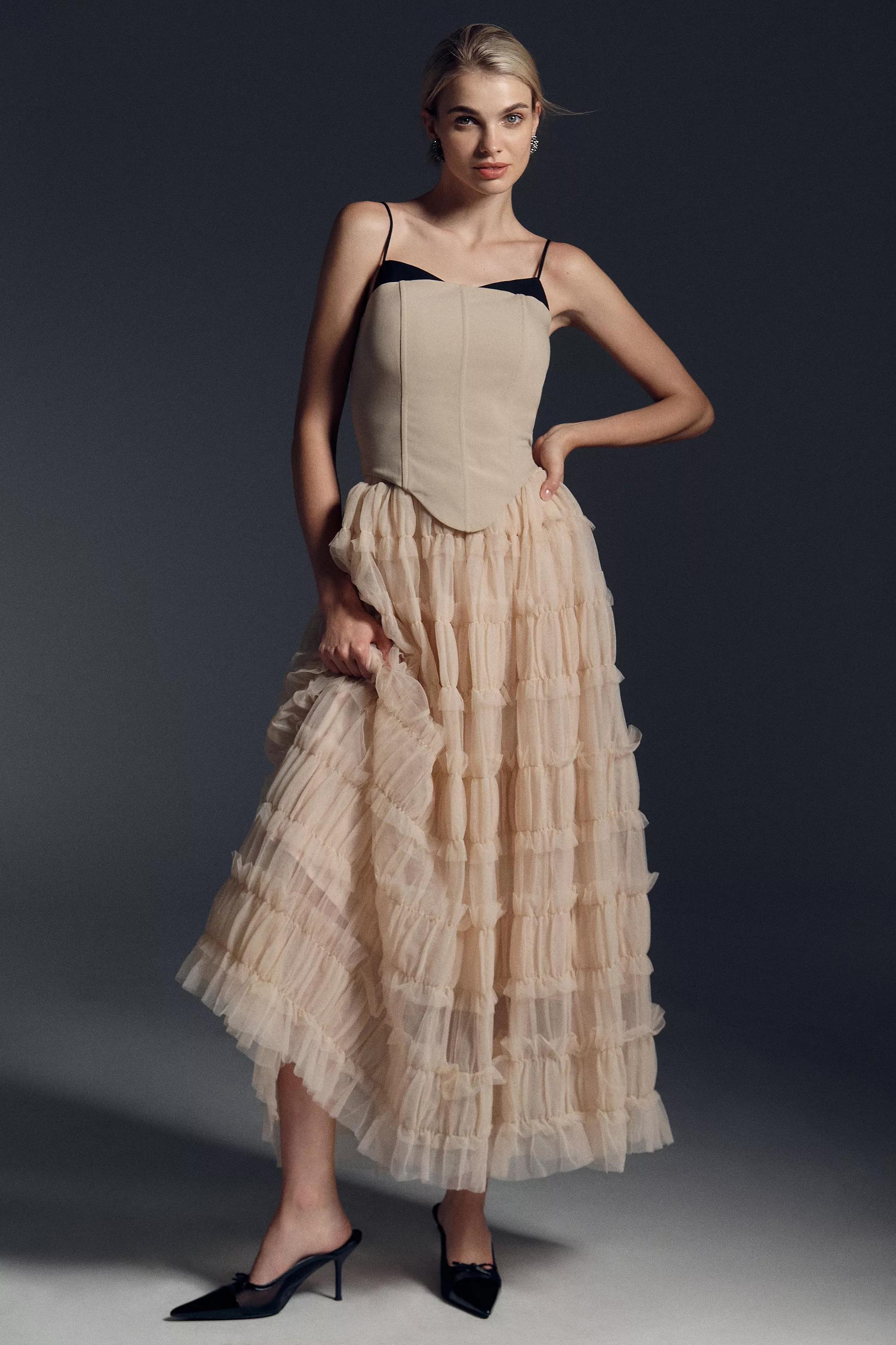 Anthropologie Lace Flowy Brunch Maxi, Beige, , large image number 4