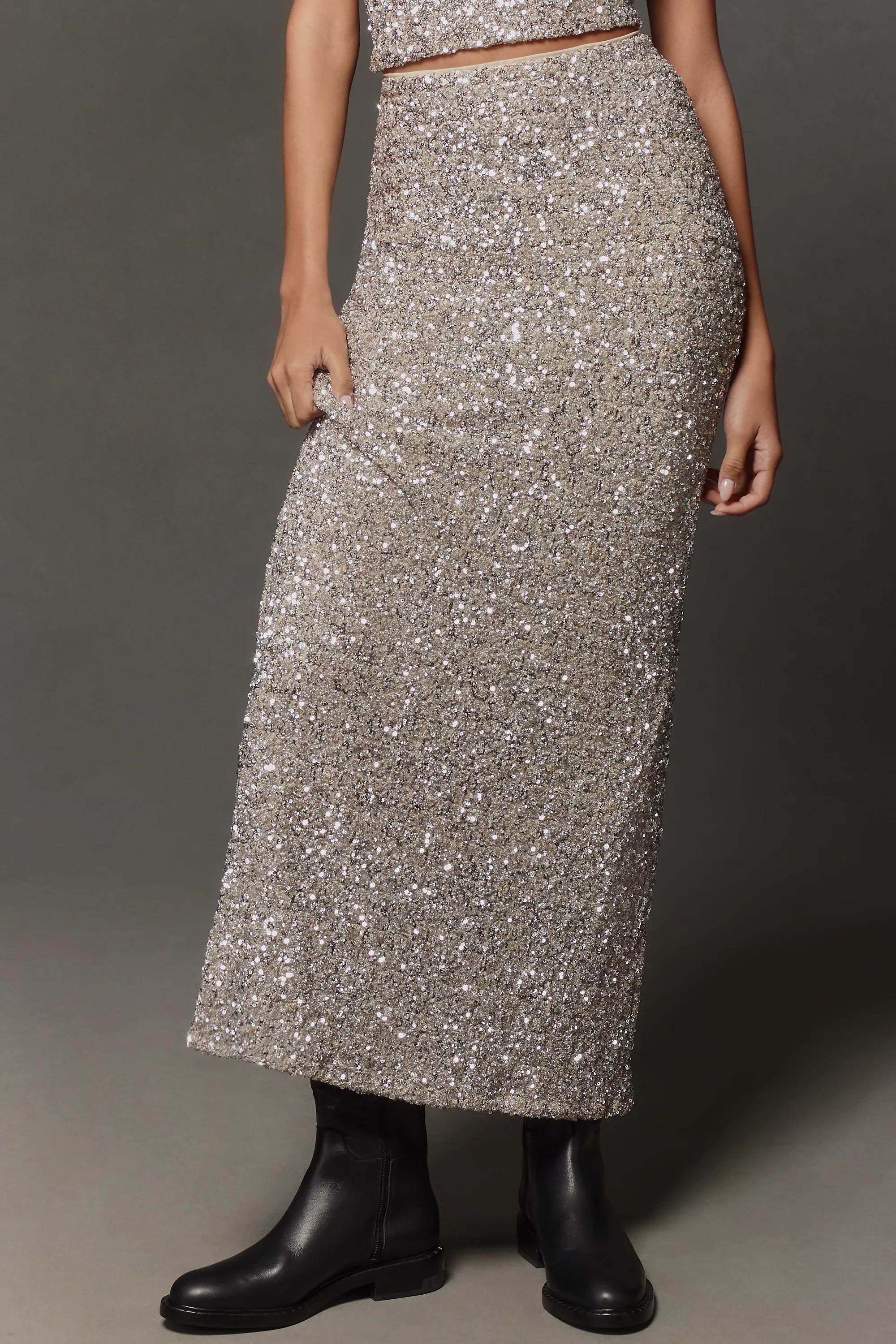 Anthropologie Textured Pencil Skirt, Silver, , large image number 3