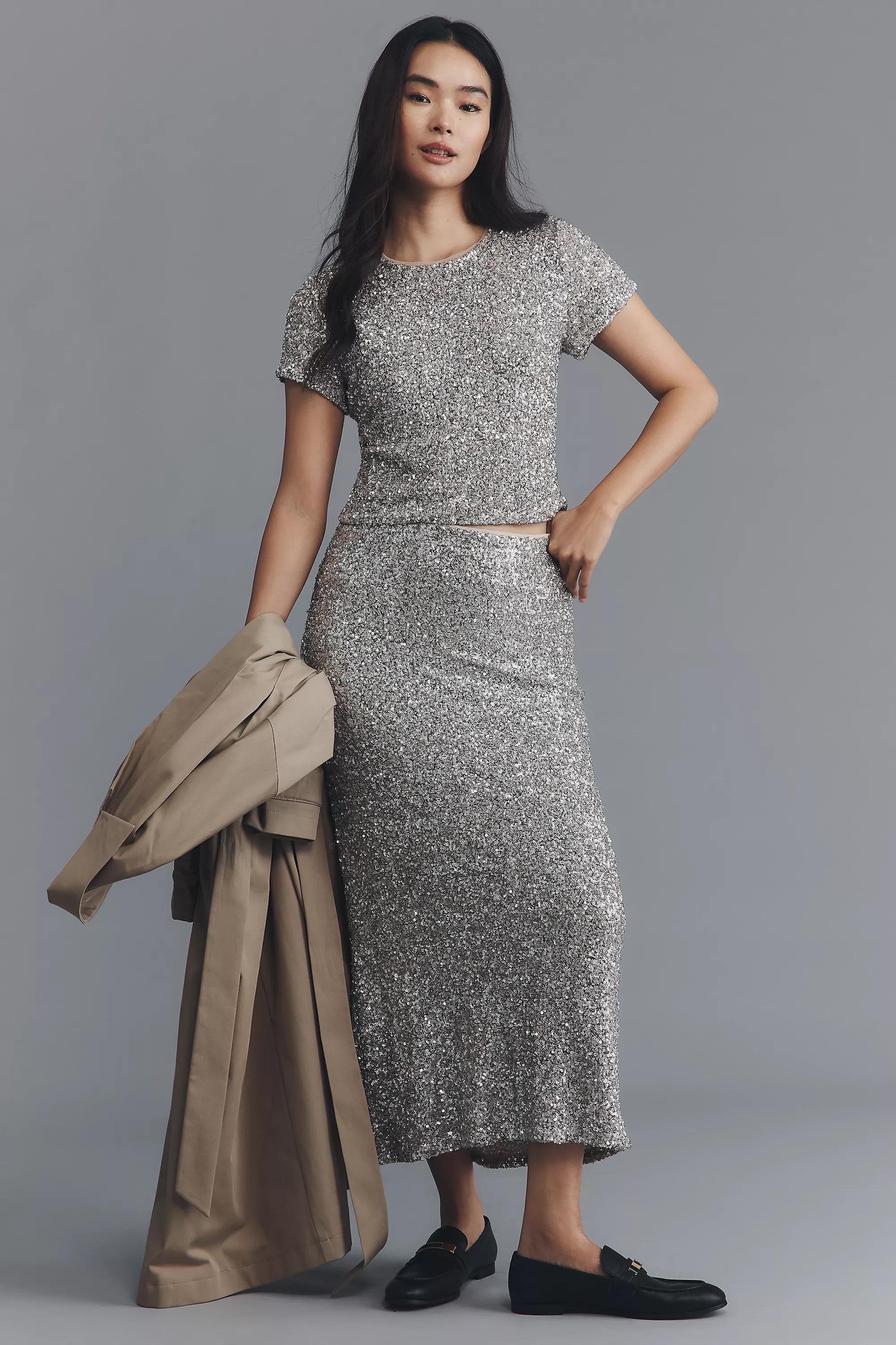 Metallic The Tilda Maxi Slip Skirt, Silver, A501_0177, large image number 0