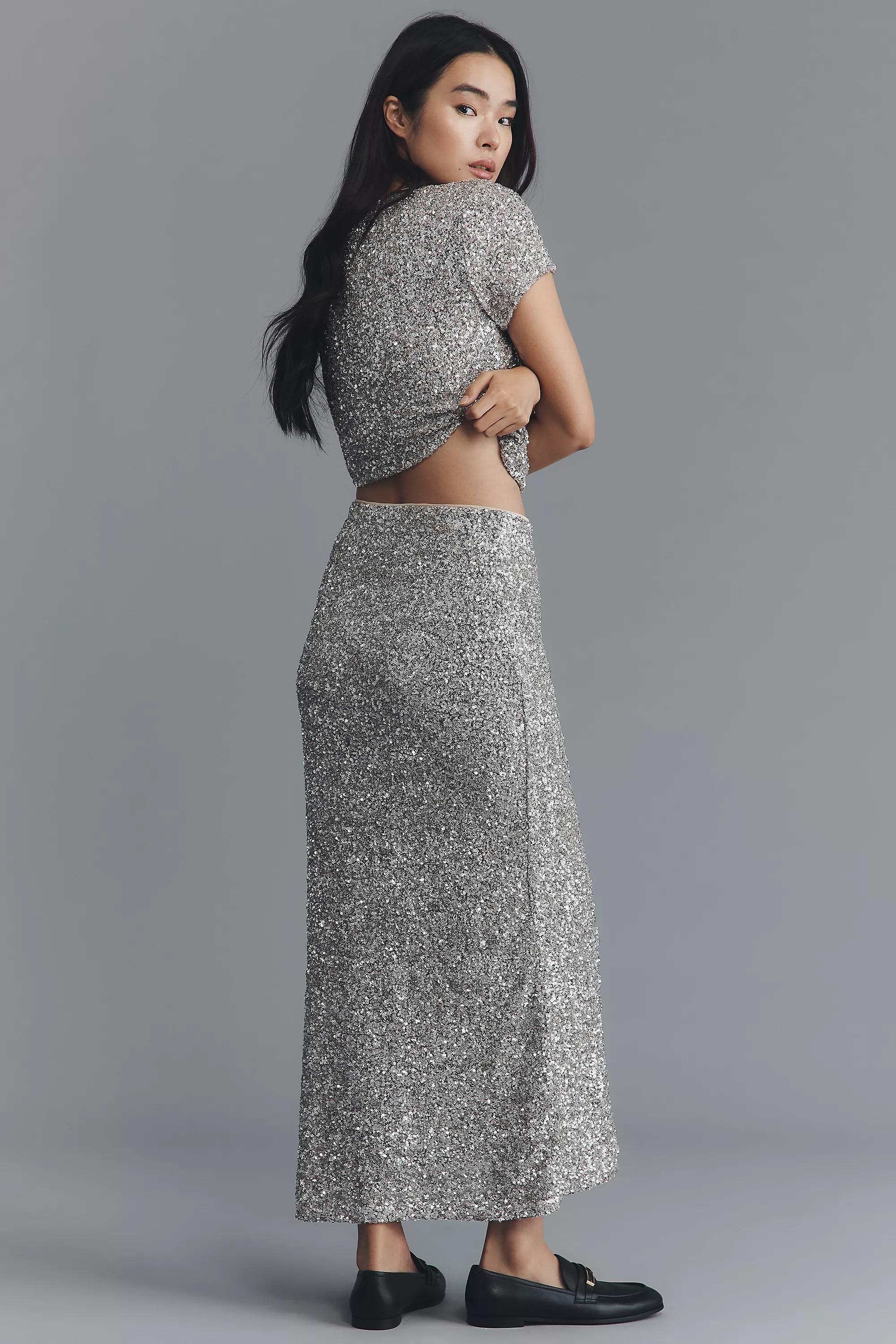 Metallic The Tilda Maxi Slip Skirt, Silver, A501_0177, large image number 1