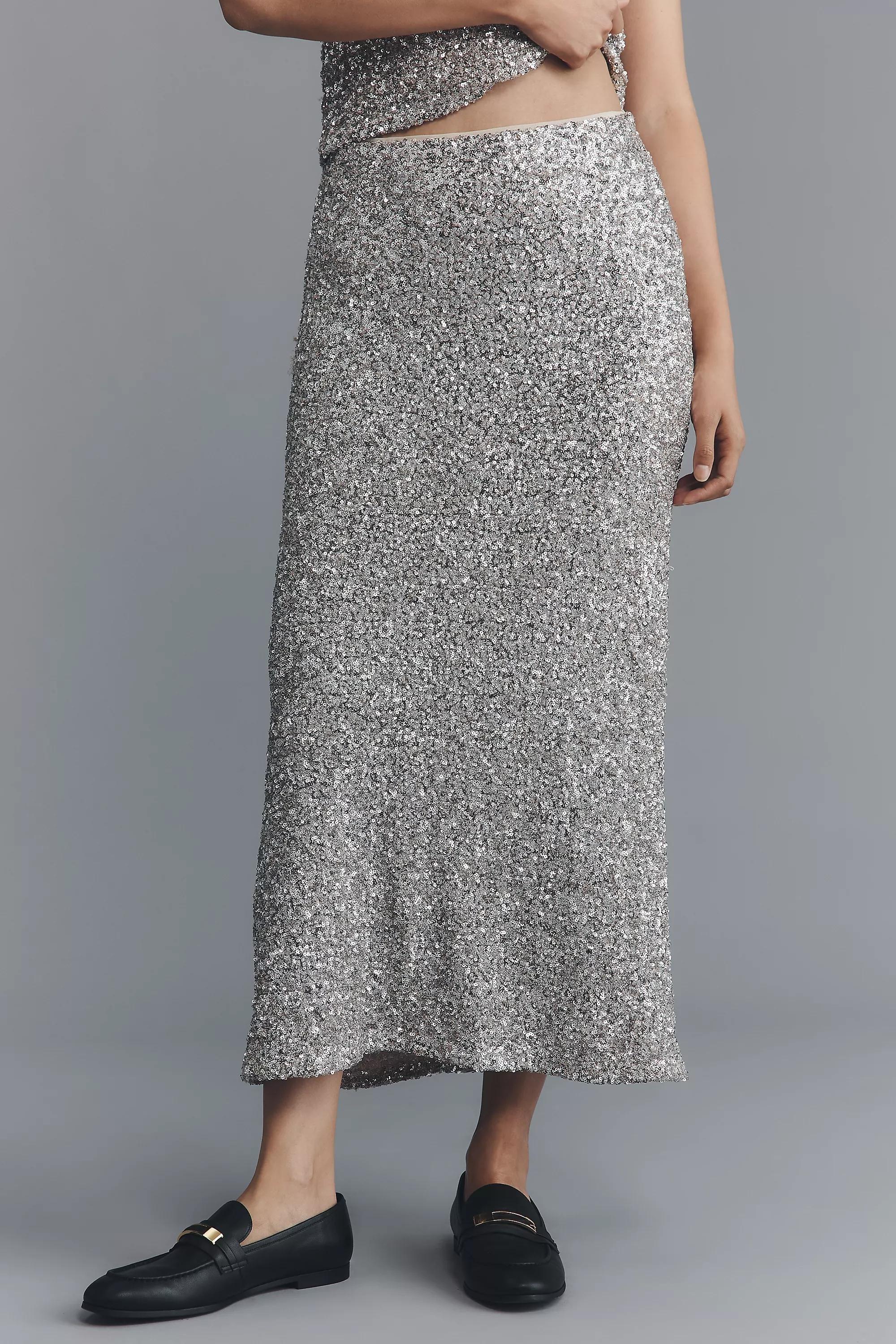 Metallic The Tilda Maxi Slip Skirt, Silver, A501_0177, large image number 2