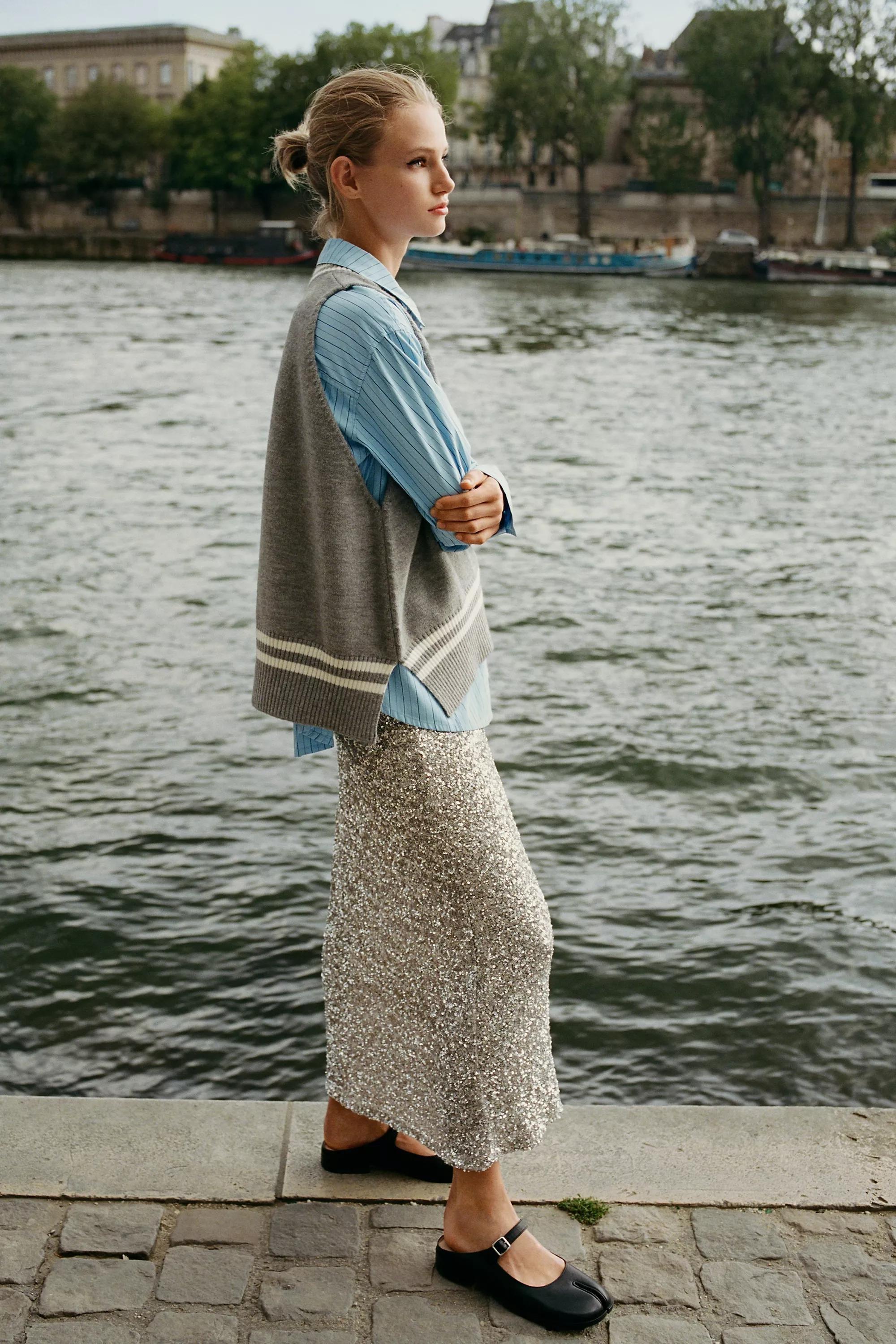 Metallic The Tilda Maxi Slip Skirt, Silver, A501_0177, large image number 4