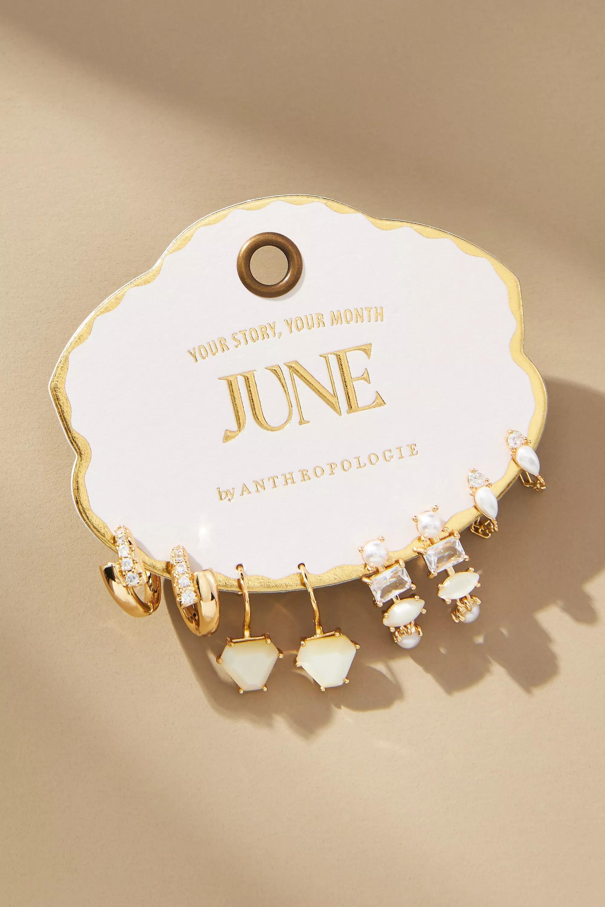 Birthstone Huggie Earrings, Set Of 4, White, A501_0016, large image number 2