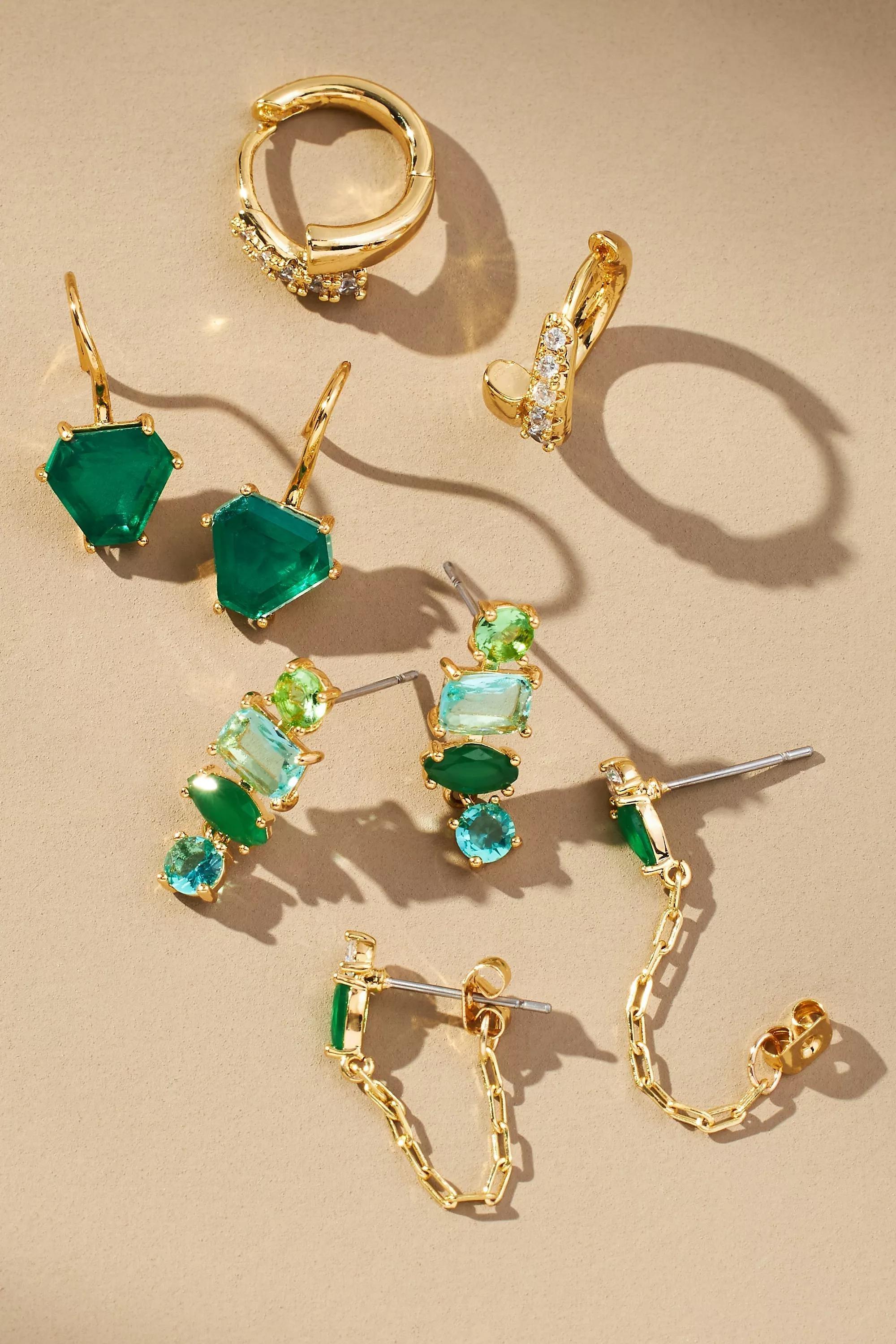 14K Birthstone Huggie Earrings, Set Of 4, Green, A501_0037, large image number 0