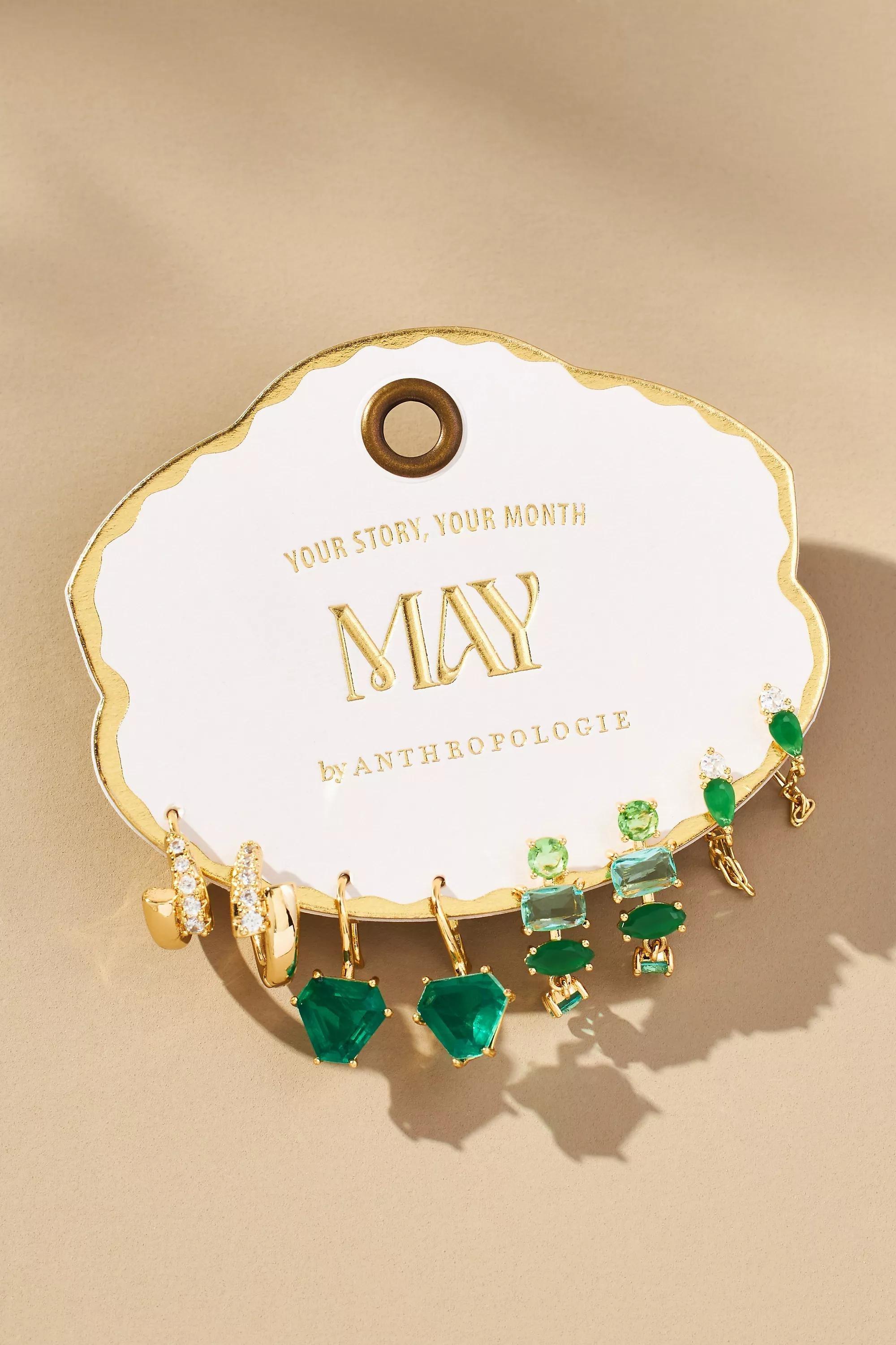 14K Birthstone Huggie Earrings, Set Of 4, Green, A501_0037, large image number 2