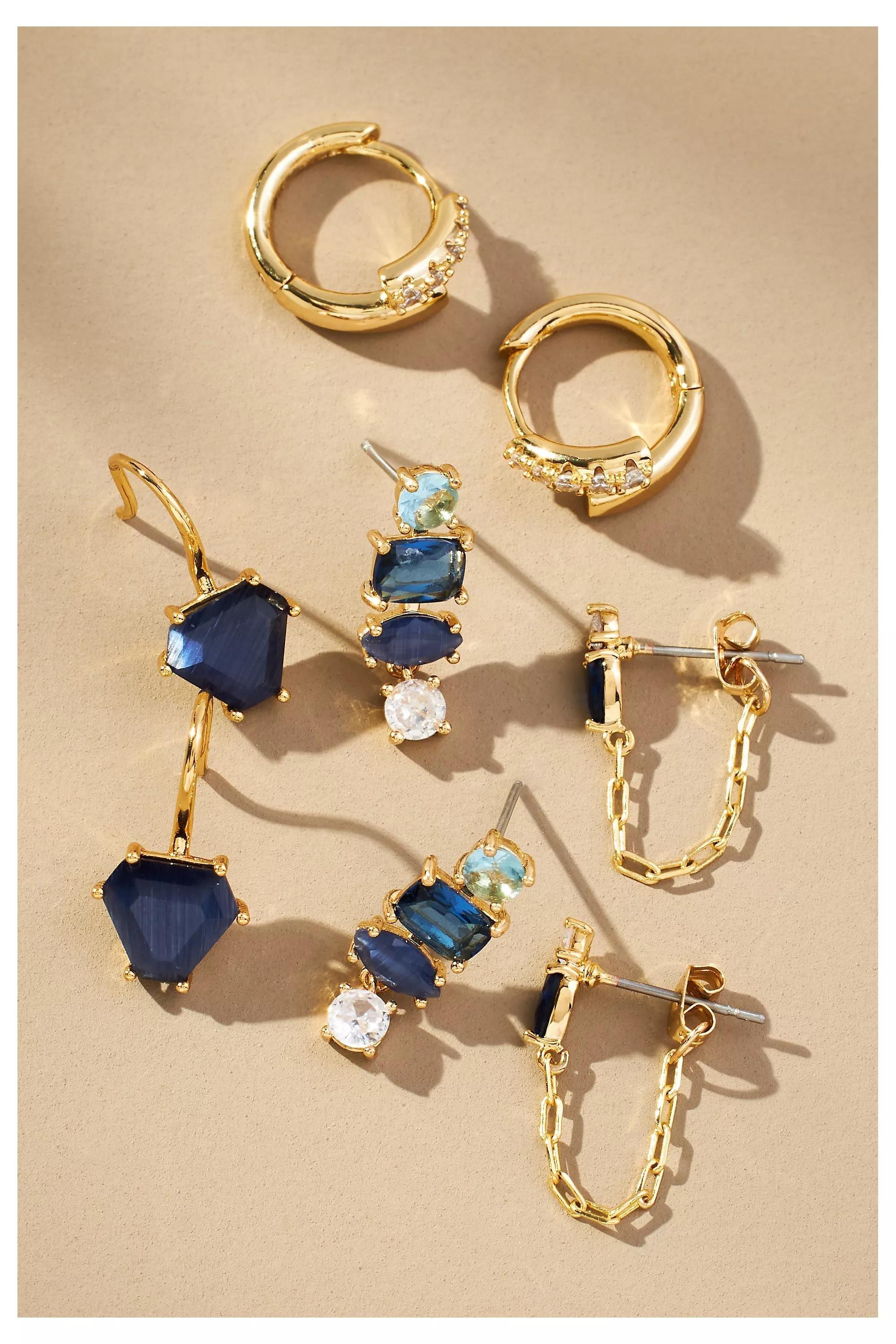 Birthstone Huggie Earrings, Set Of 4, Navy, A501_0043, large image number 0